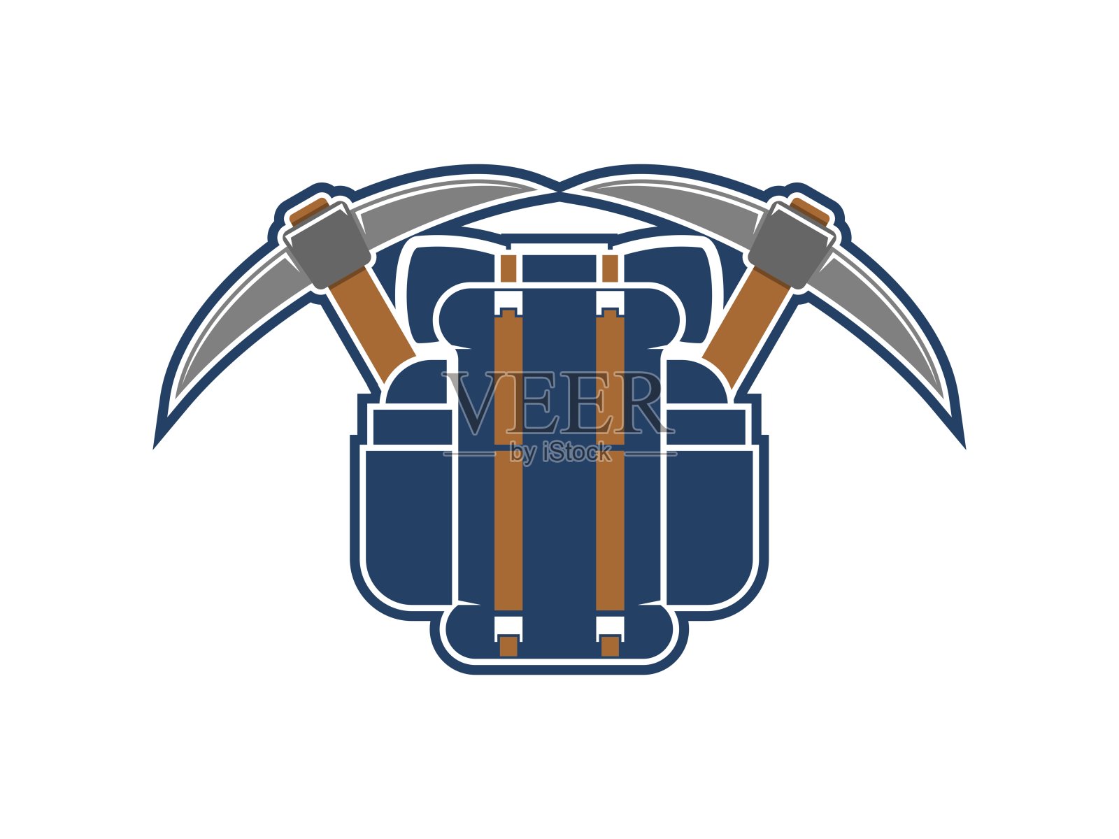 背包与采矿镐后面插画图片素材