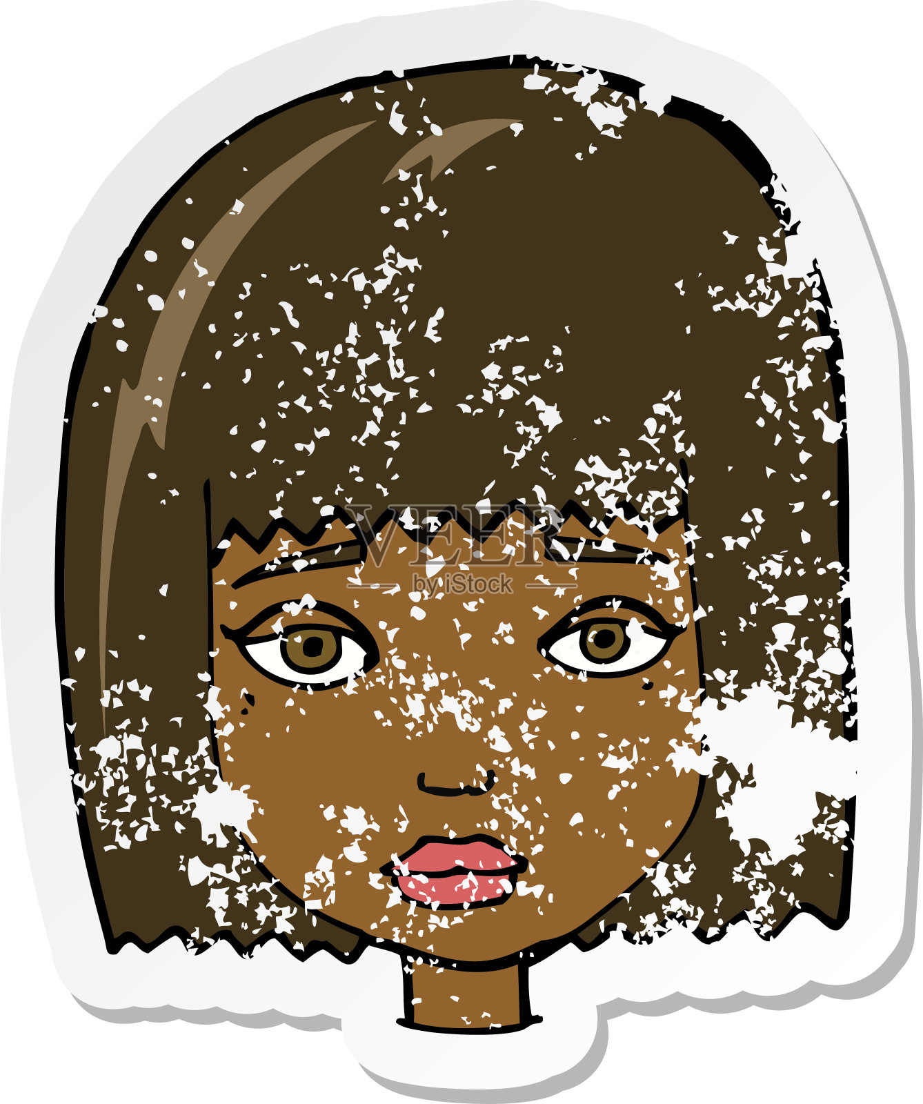 一个卡通女性脸的复古心疼贴纸插画图片素材