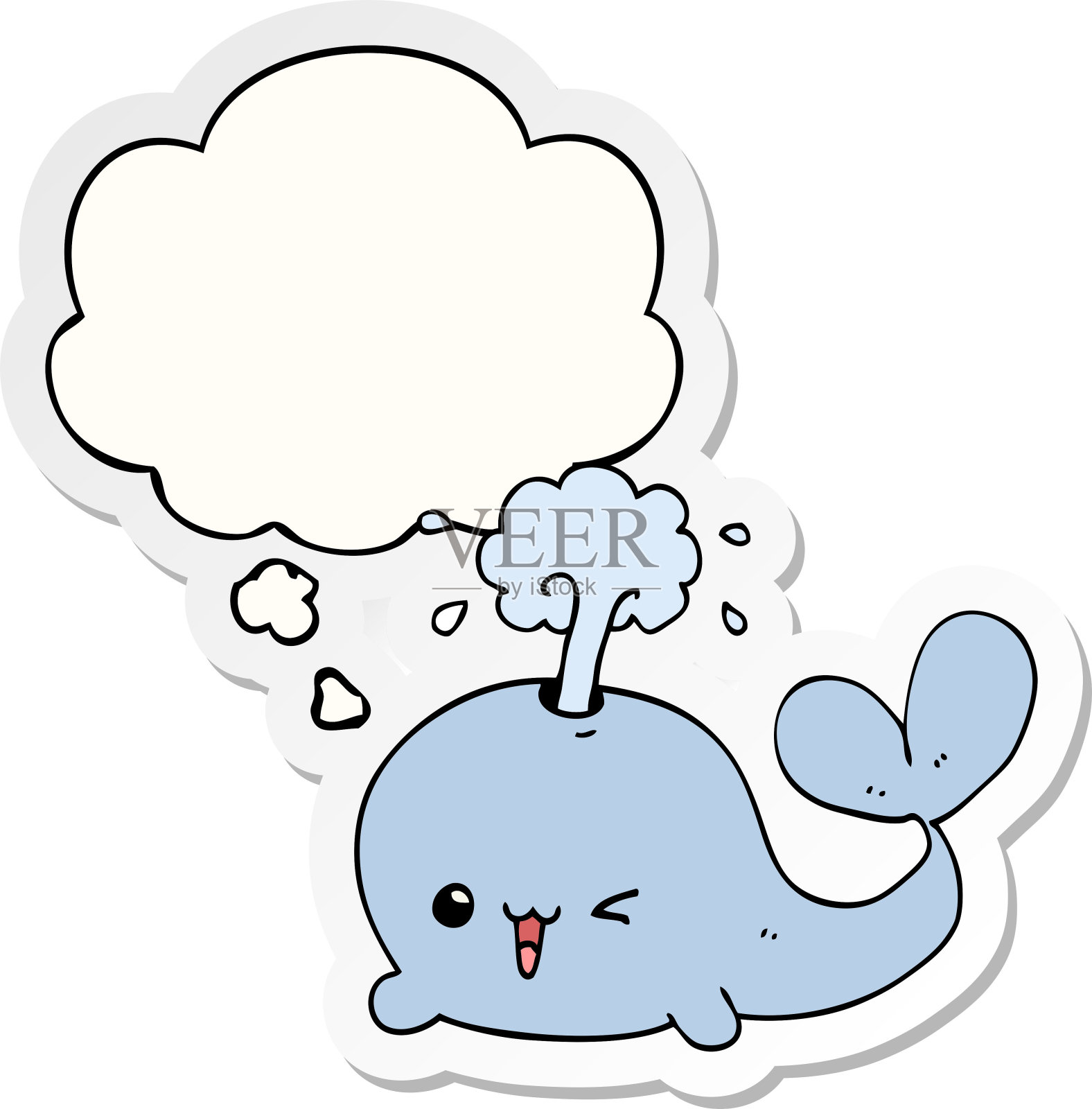 卡通鲸鱼与思想泡泡作为印刷贴纸插画图片素材