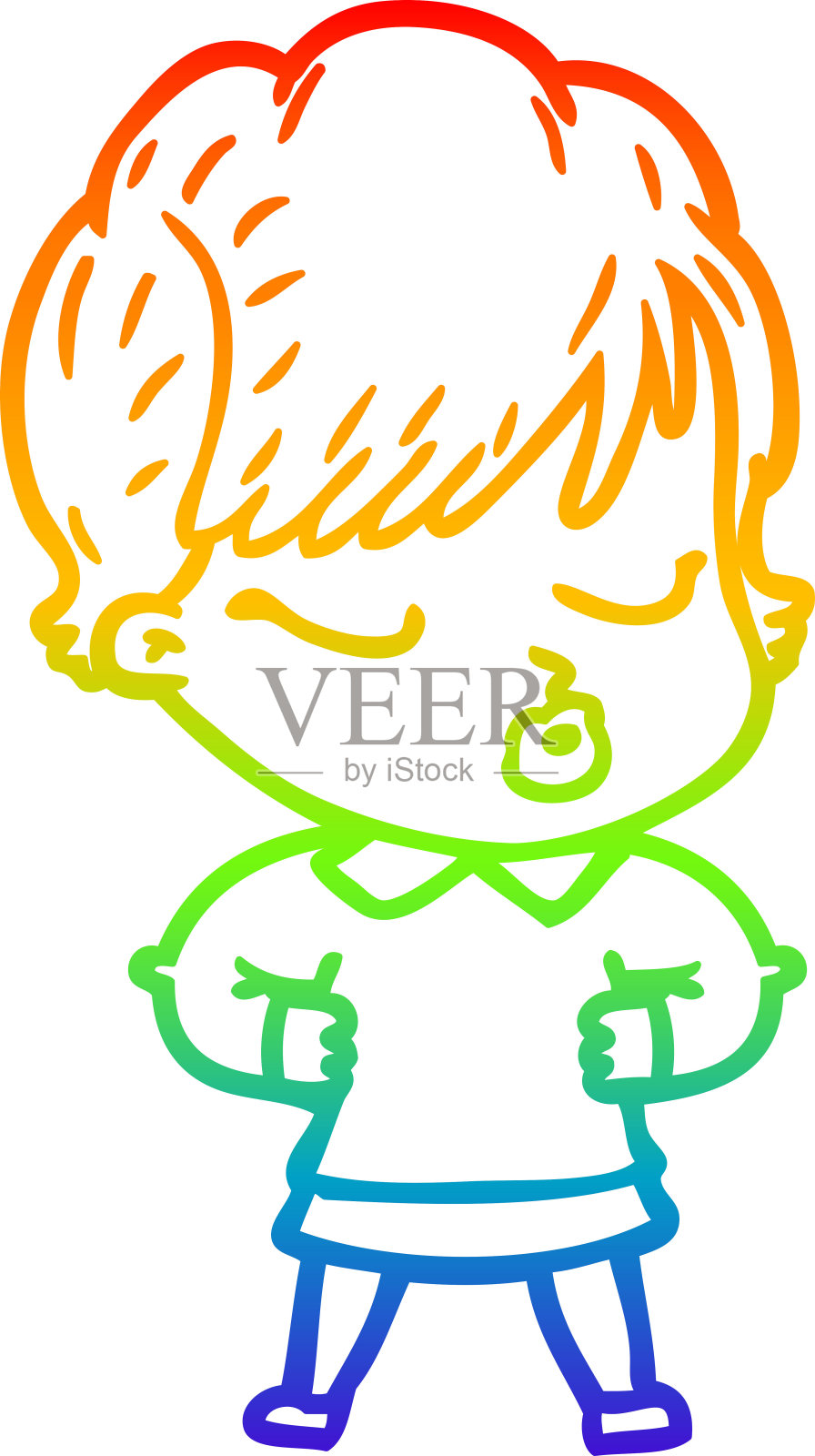 彩虹渐变线画一个卡通女人闭着眼睛插画图片素材