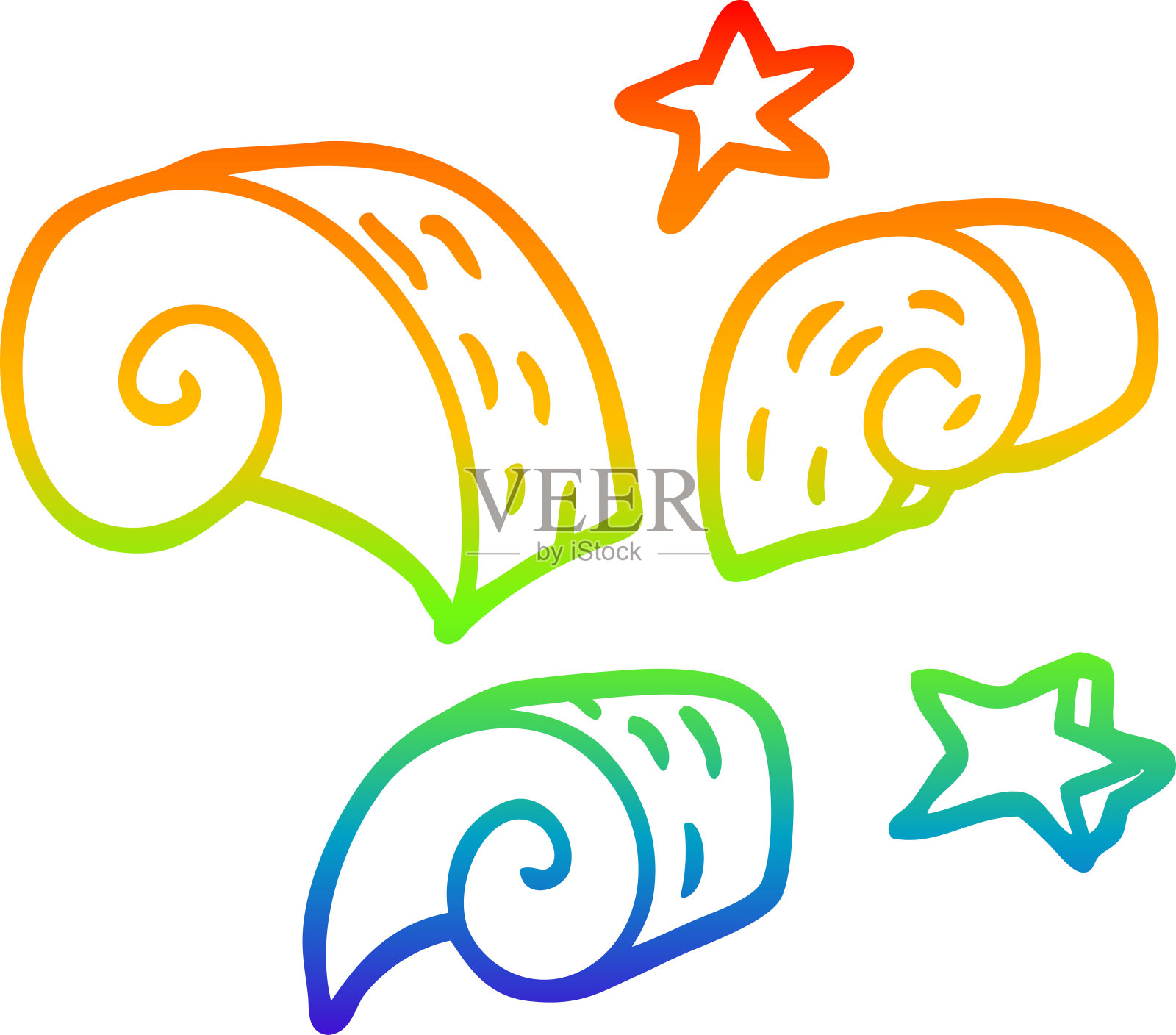 彩虹渐变线条绘制的一种卡通漩涡装饰元素插画图片素材