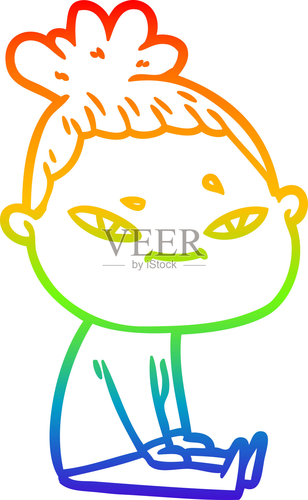 彩虹渐变线画一个卡通女人插画图片素材