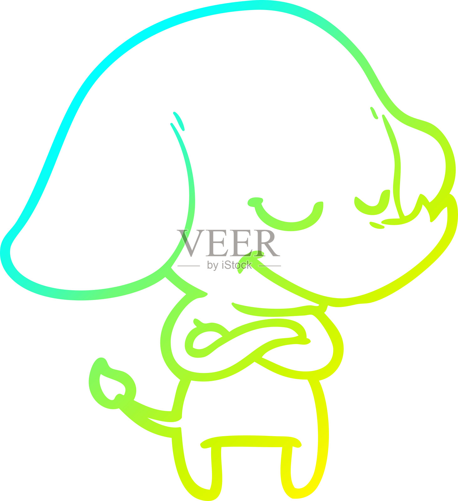 冷梯度线画的卡通微笑大象插画图片素材