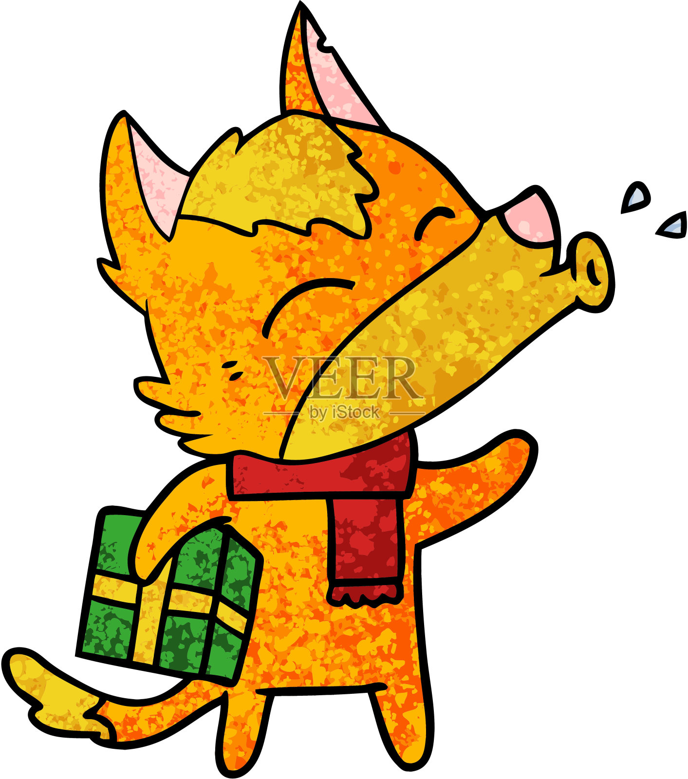 福克斯卡通人物与现在插画图片素材