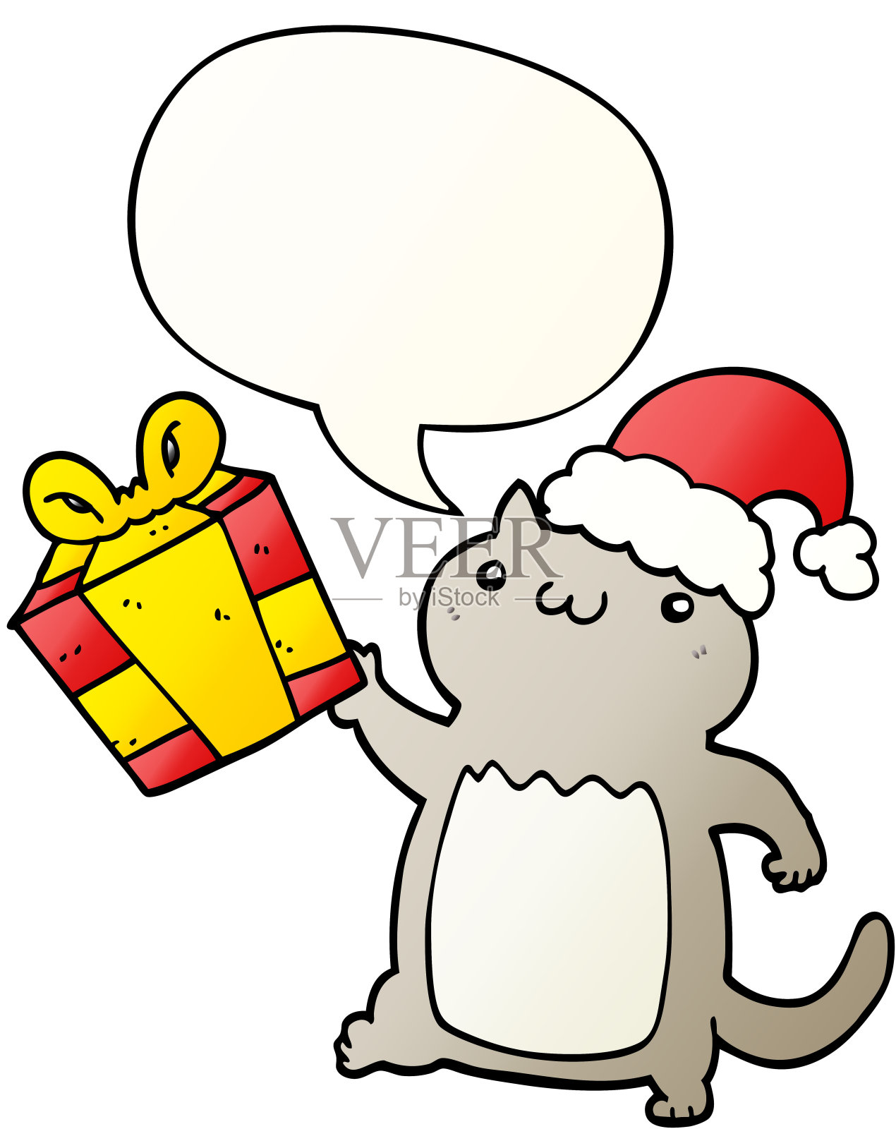 可爱的卡通圣诞猫与语音泡沫平滑渐变风格插画图片素材