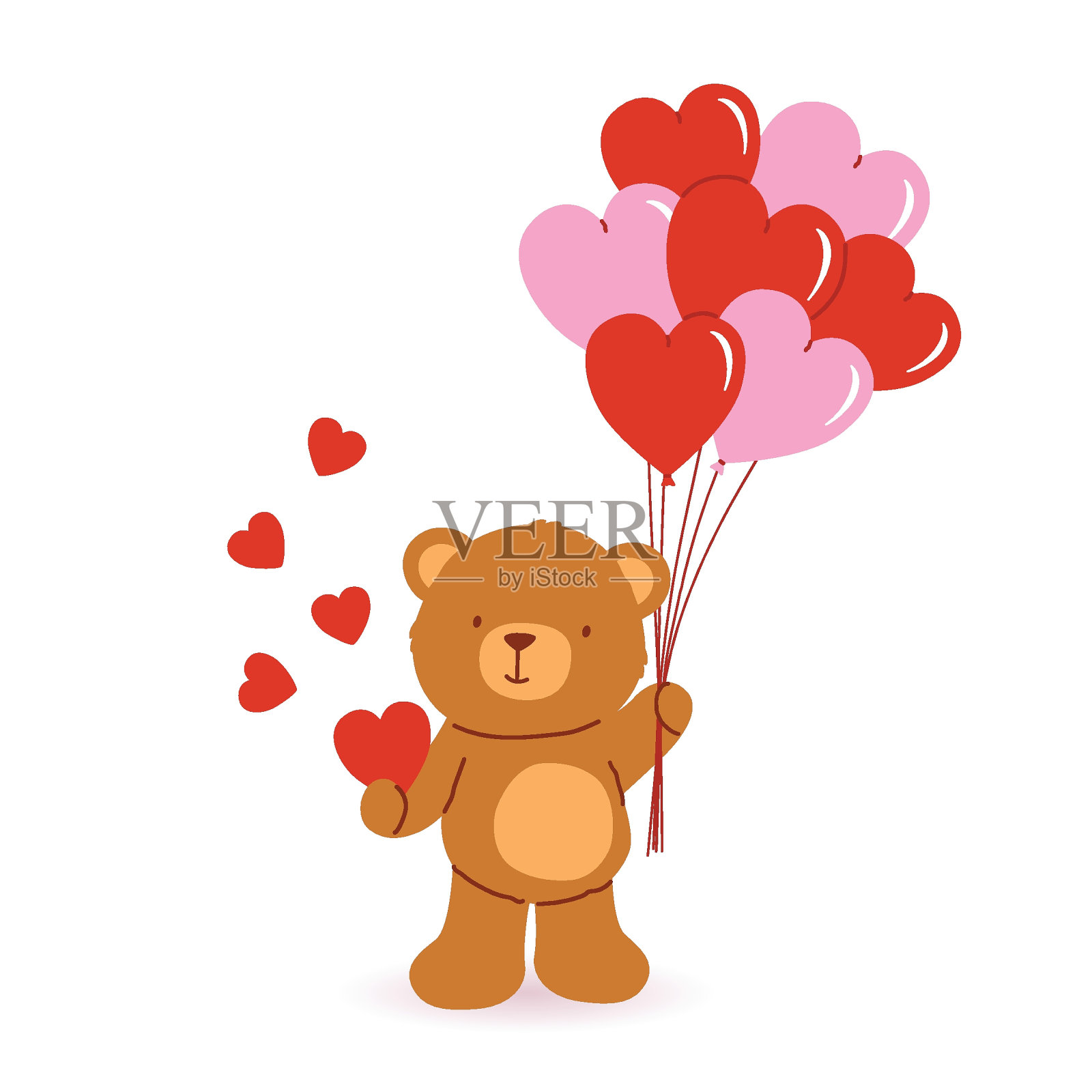情人节贺卡上有可爱的小熊。矢量卡通插图插画图片素材