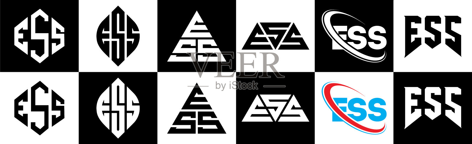 Ess字母标志设计在六种风格的Ess多边形插画图片素材