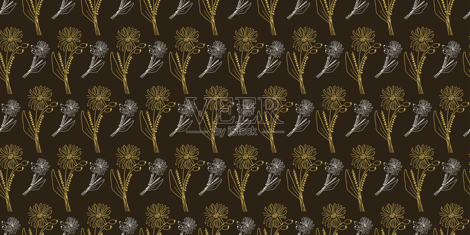 花的田野。无缝模式与装饰装饰-矢量插图插画图片素材