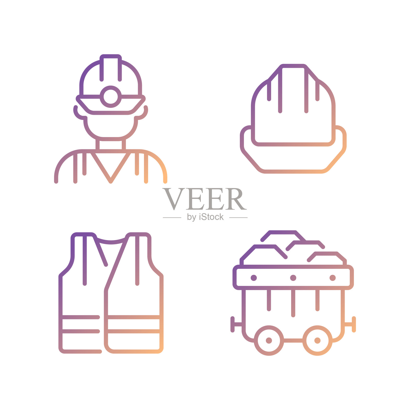 煤矿矿工防护装备像素完美渐变线性矢量图标集图标素材