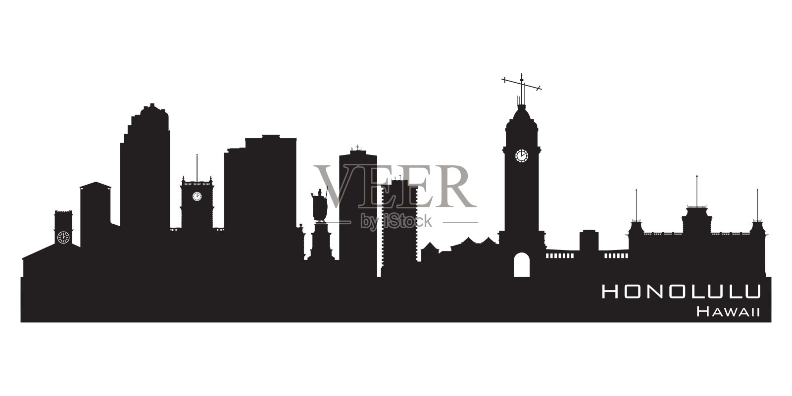 夏威夷檀香山城市天际线剪影插画图片素材