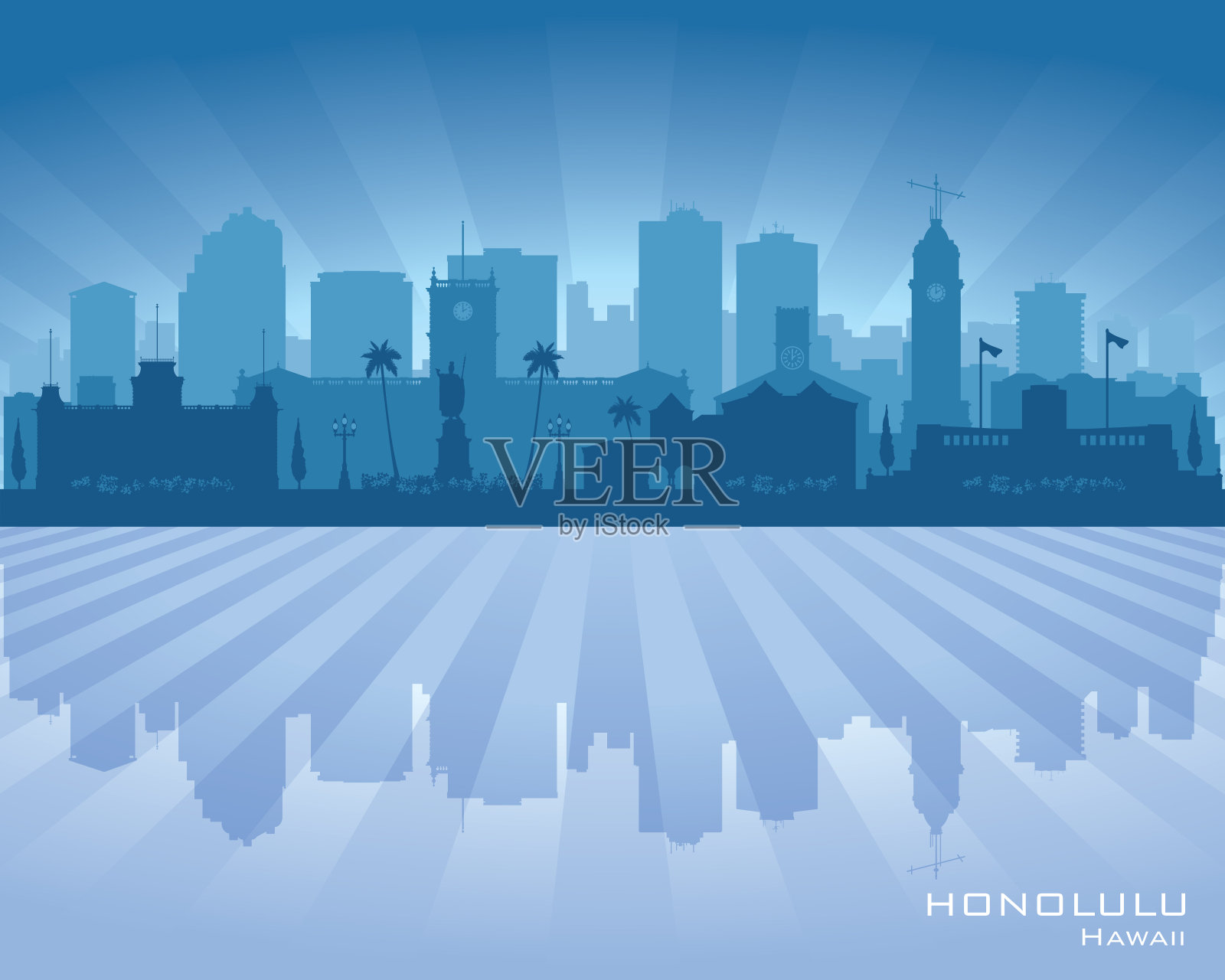 夏威夷檀香山城市天际线剪影插画图片素材