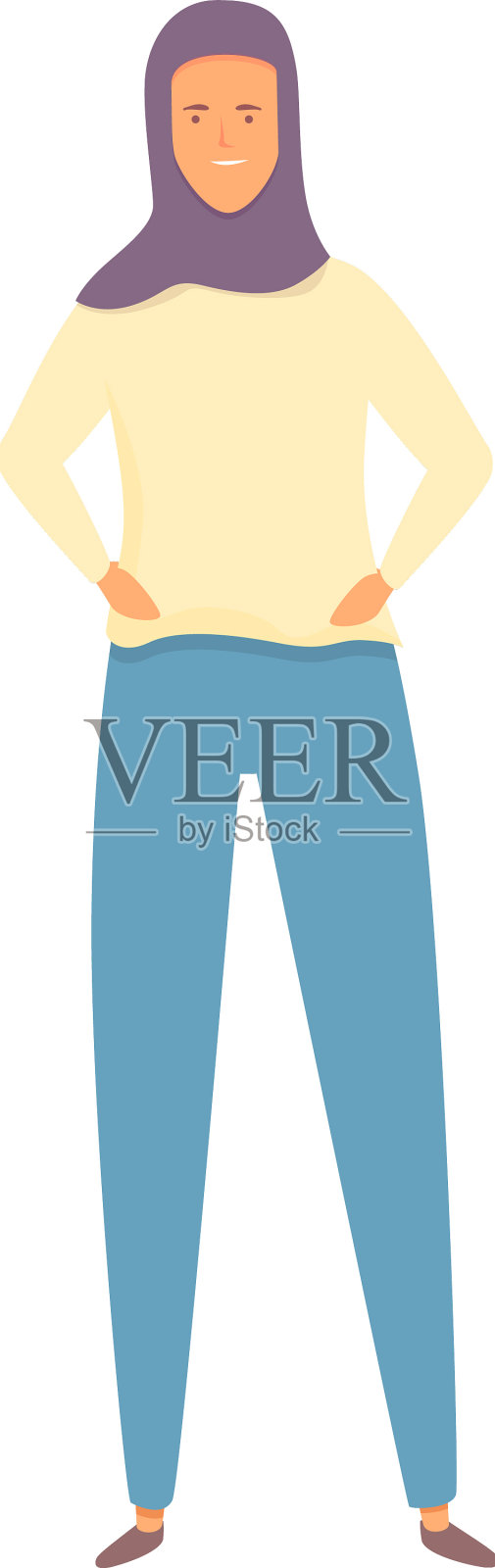 阿拉伯妇女在牛仔裤图标卡通穆斯林设计元素图片