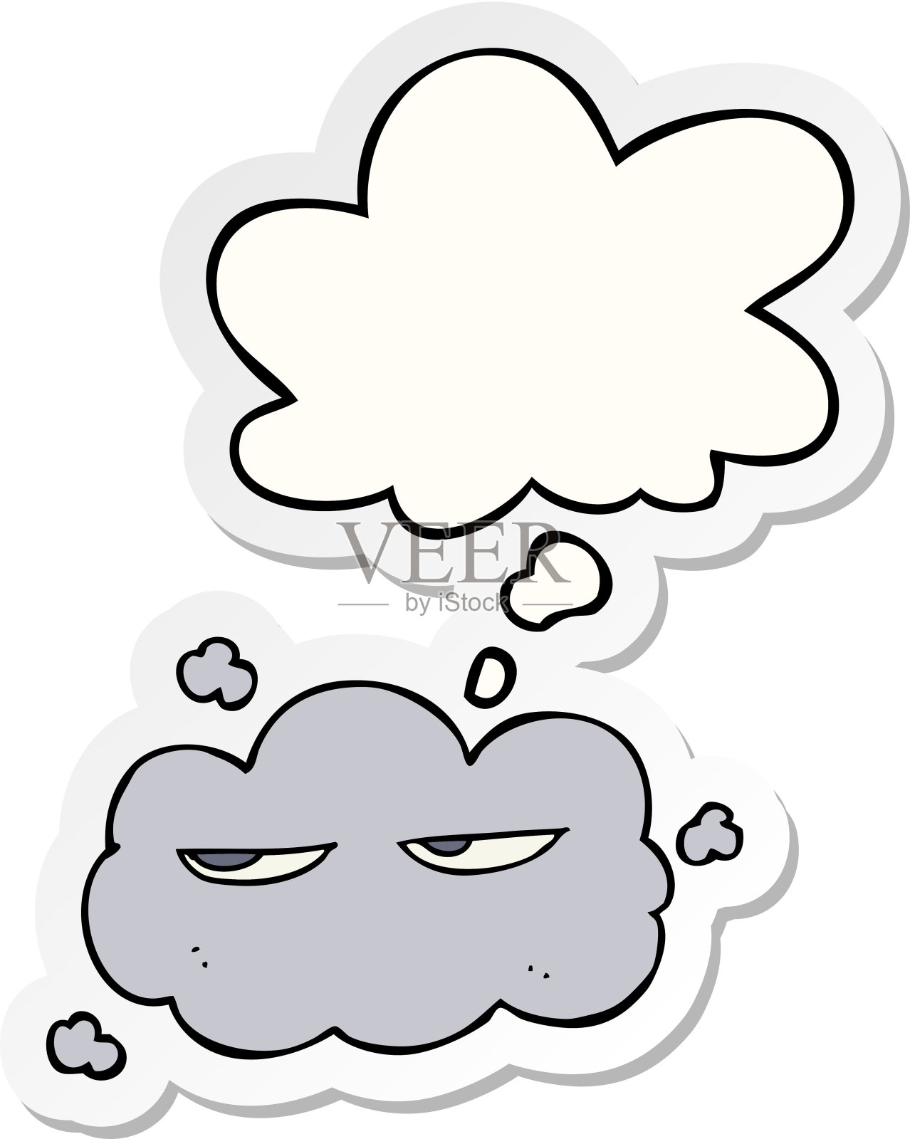 可爱的卡通云与思想泡泡作为印刷贴纸设计元素图片