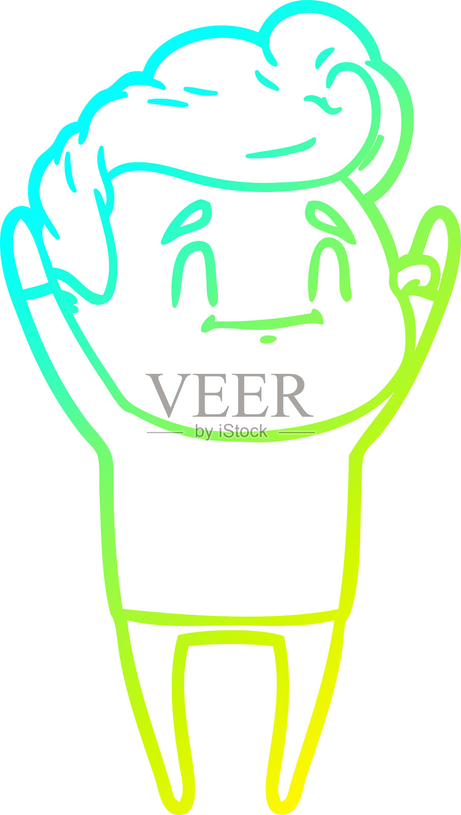 冷色渐变线条画快乐卡通男人插画图片素材