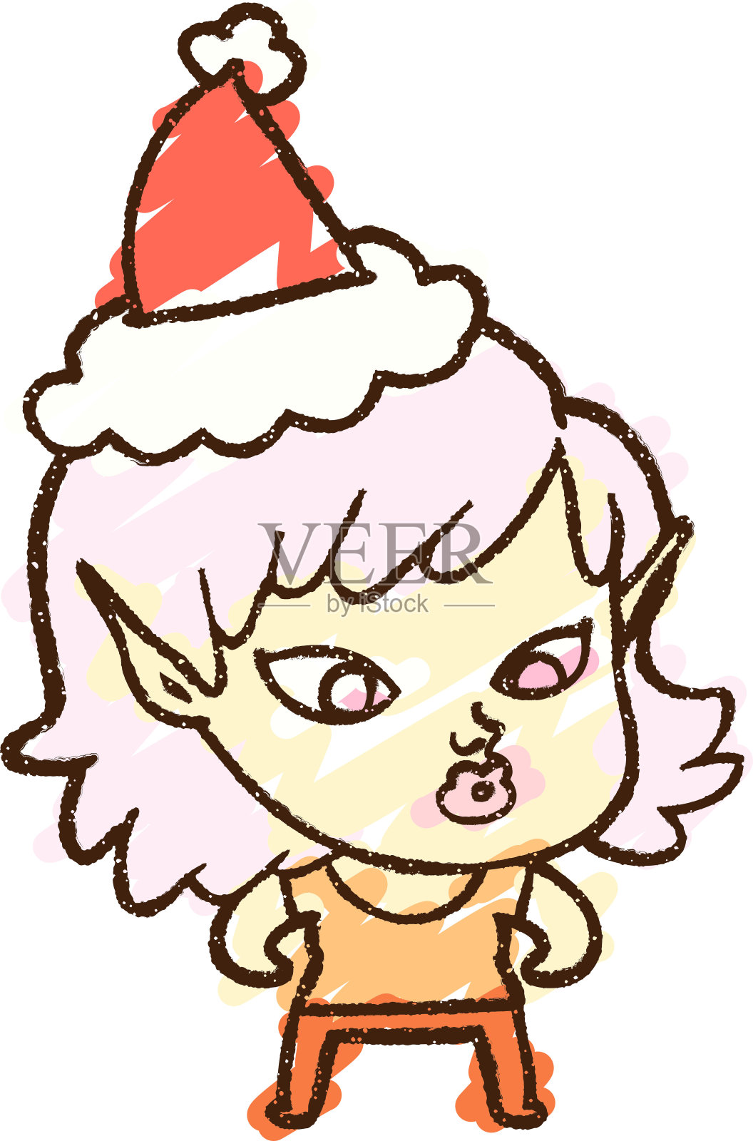 圣诞精灵粉笔画设计元素图片