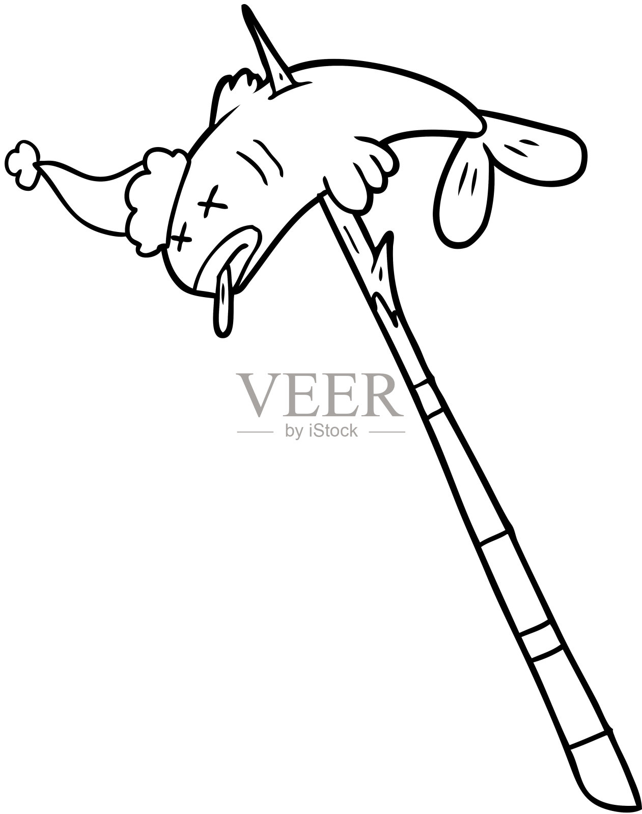 手绘线画的鱼矛戴着圣诞老人的帽子设计元素图片