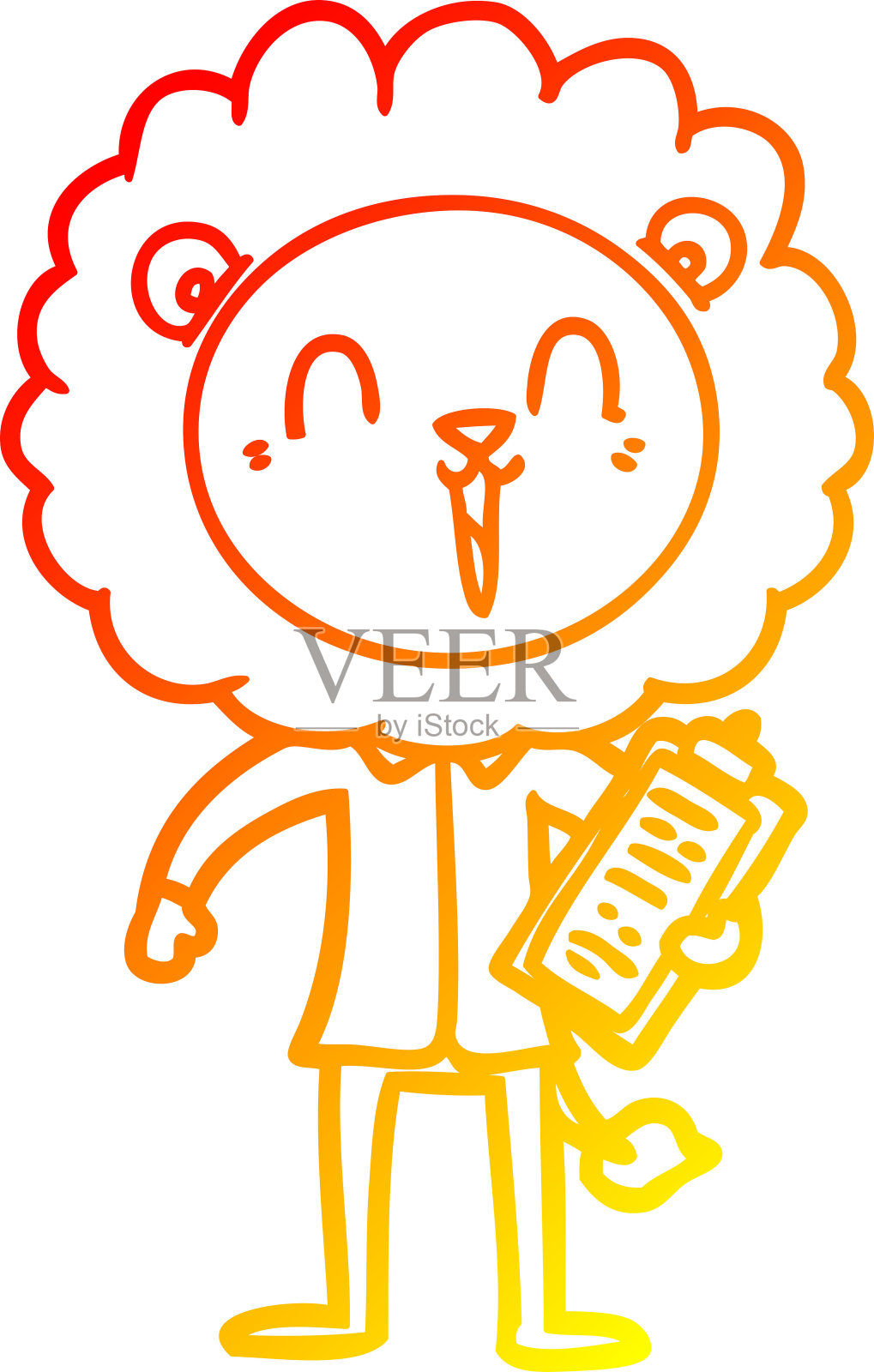 温暖的梯度线画一个笑狮子卡通插画图片素材