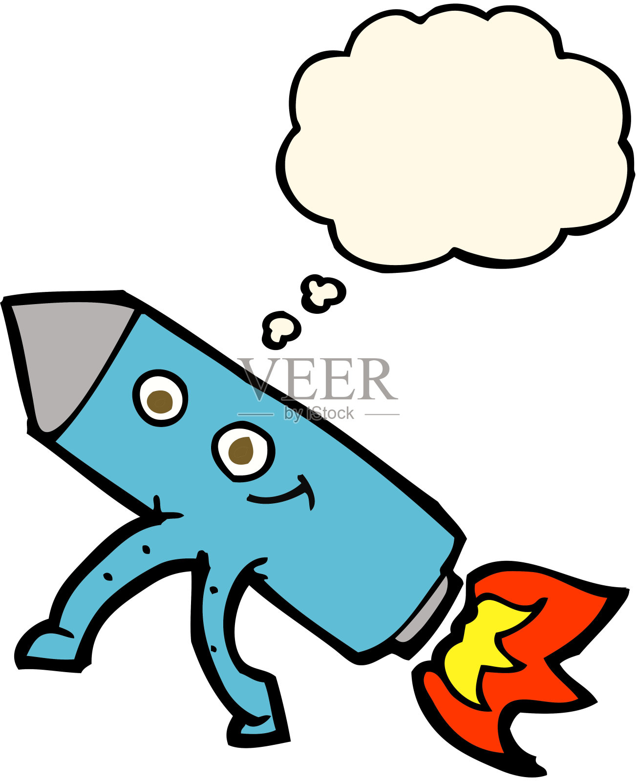 卡通快乐火箭与思想泡泡插画图片素材