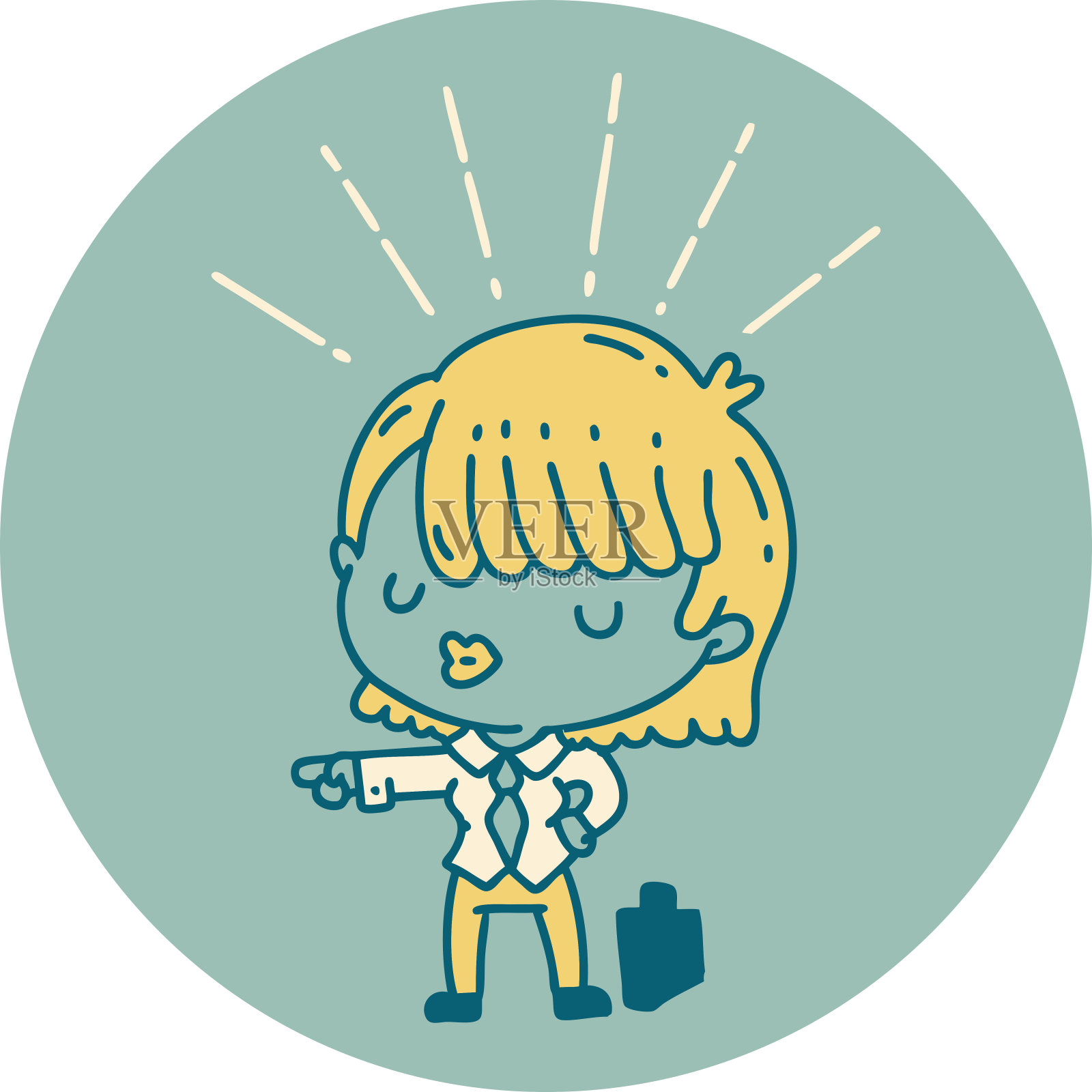 图标的纹身风格的女商人指向插画图片素材