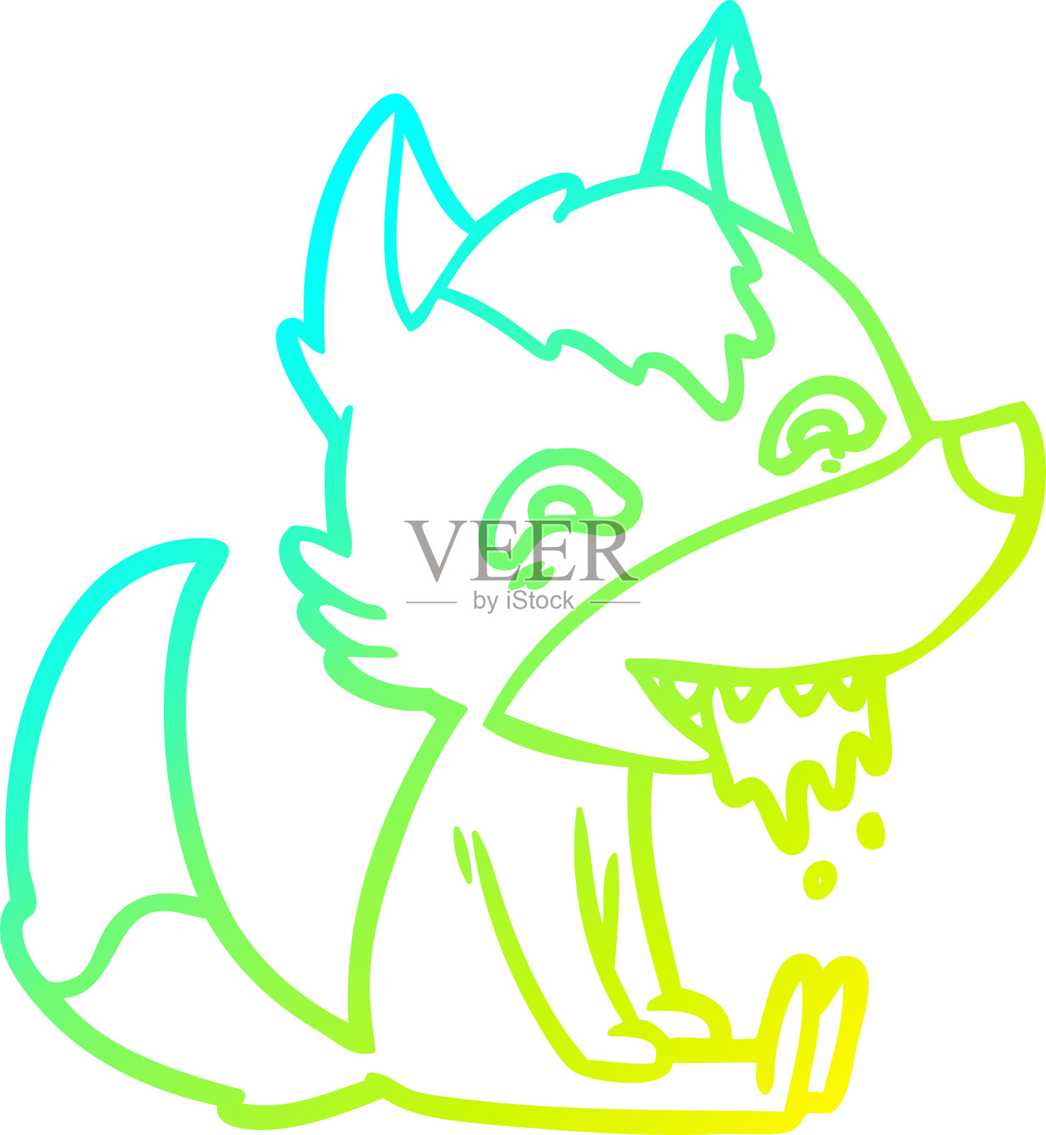 冷梯度线画的卡通饿狼坐在等待插画图片素材