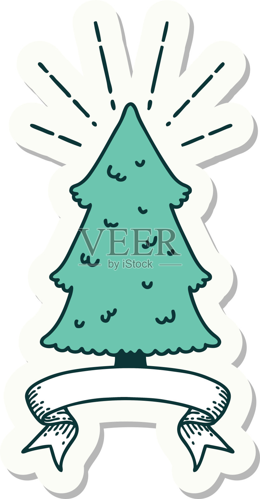 贴纸的纹身风格的松树设计元素图片