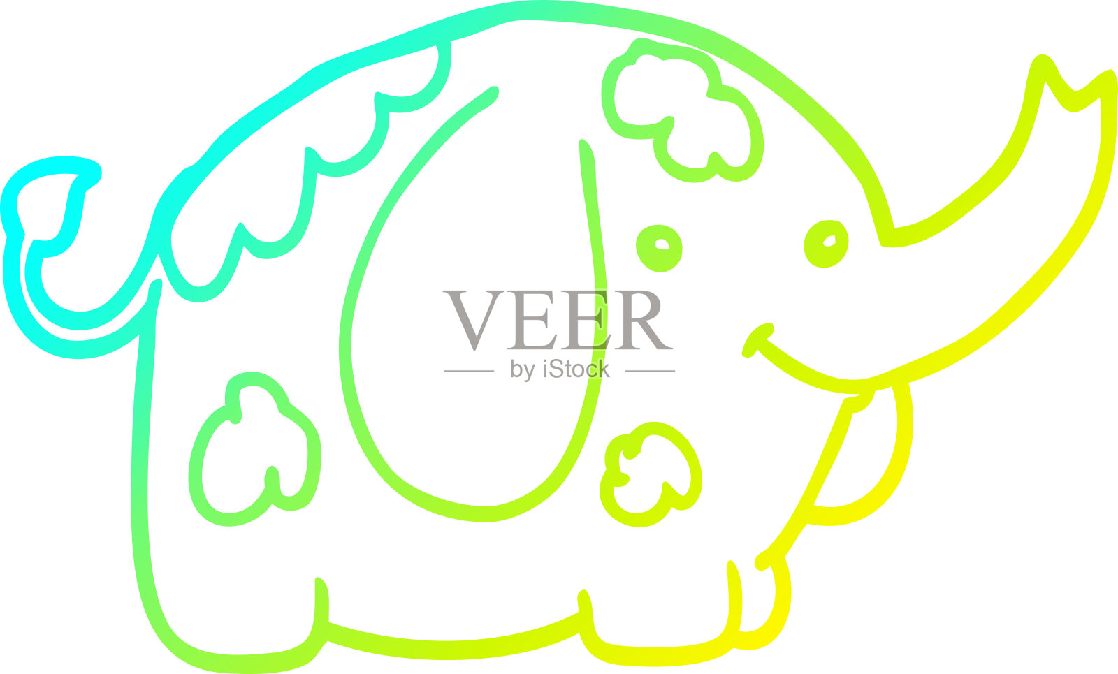 冷梯度线绘制的卡通大象插画图片素材