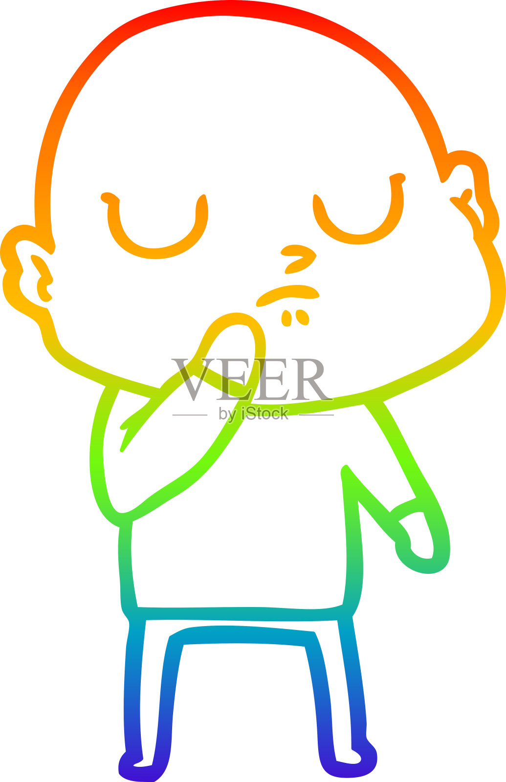 卡通光头男子彩虹渐变线条画插画图片素材