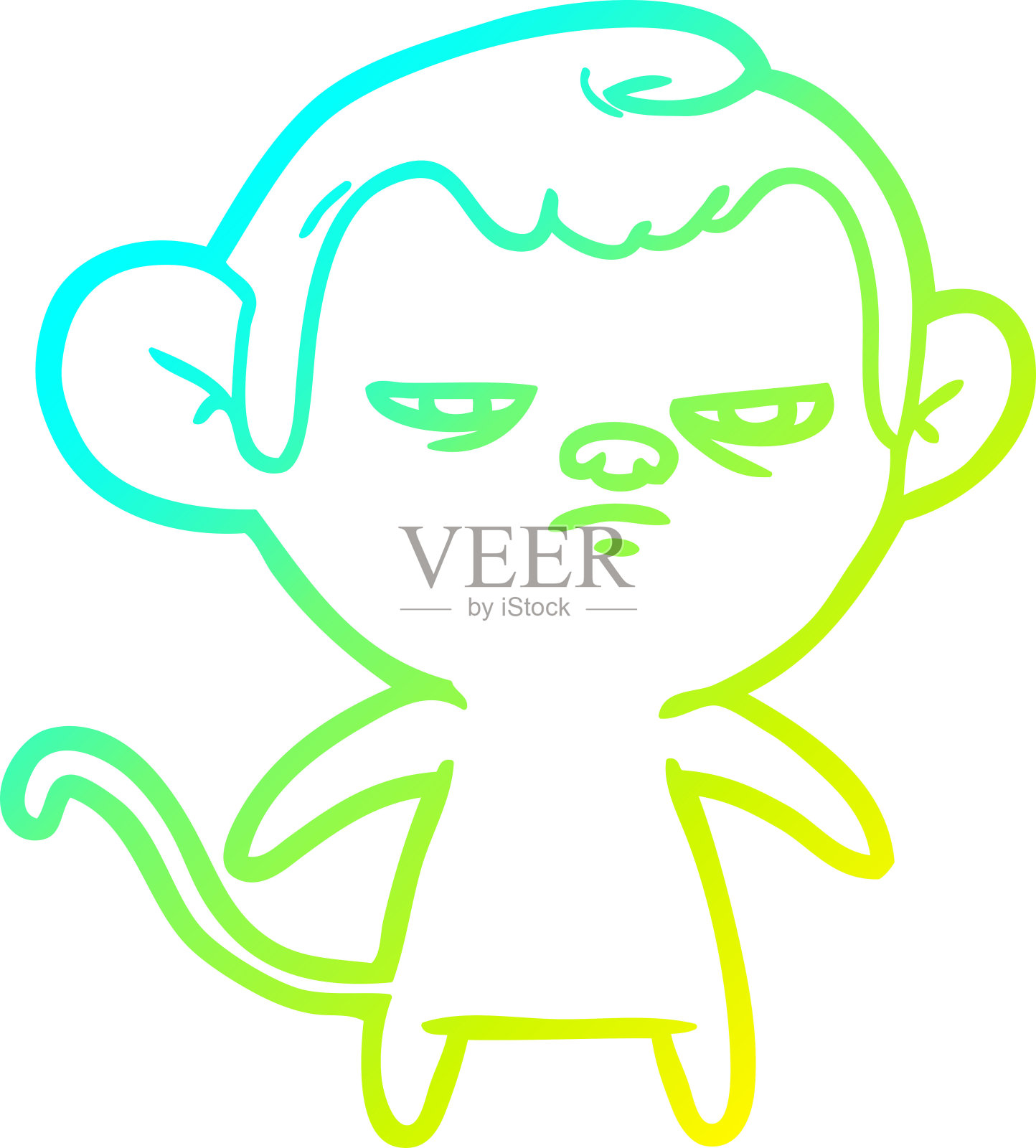 冷梯度线绘制的卡通猴子设计元素图片