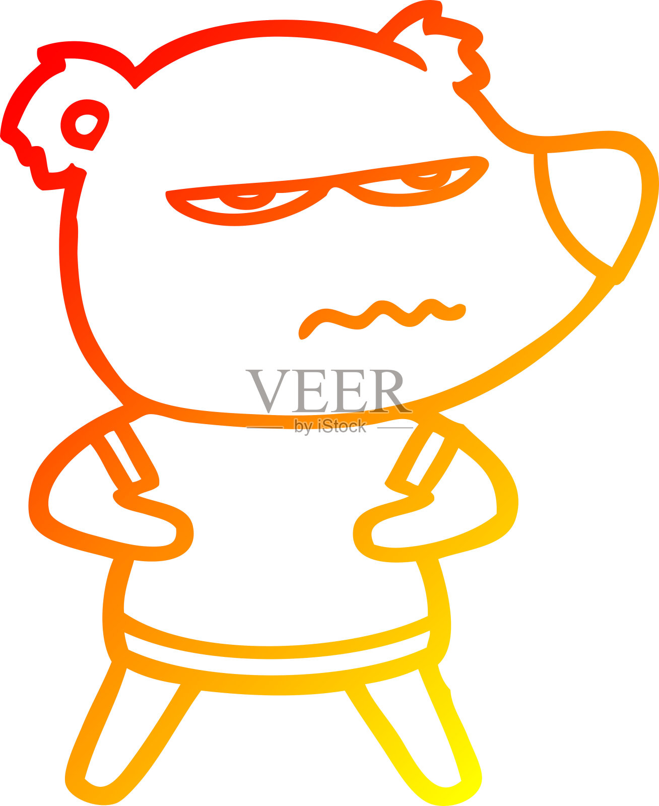 温暖的梯度线画一个烦恼的熊卡通设计元素图片