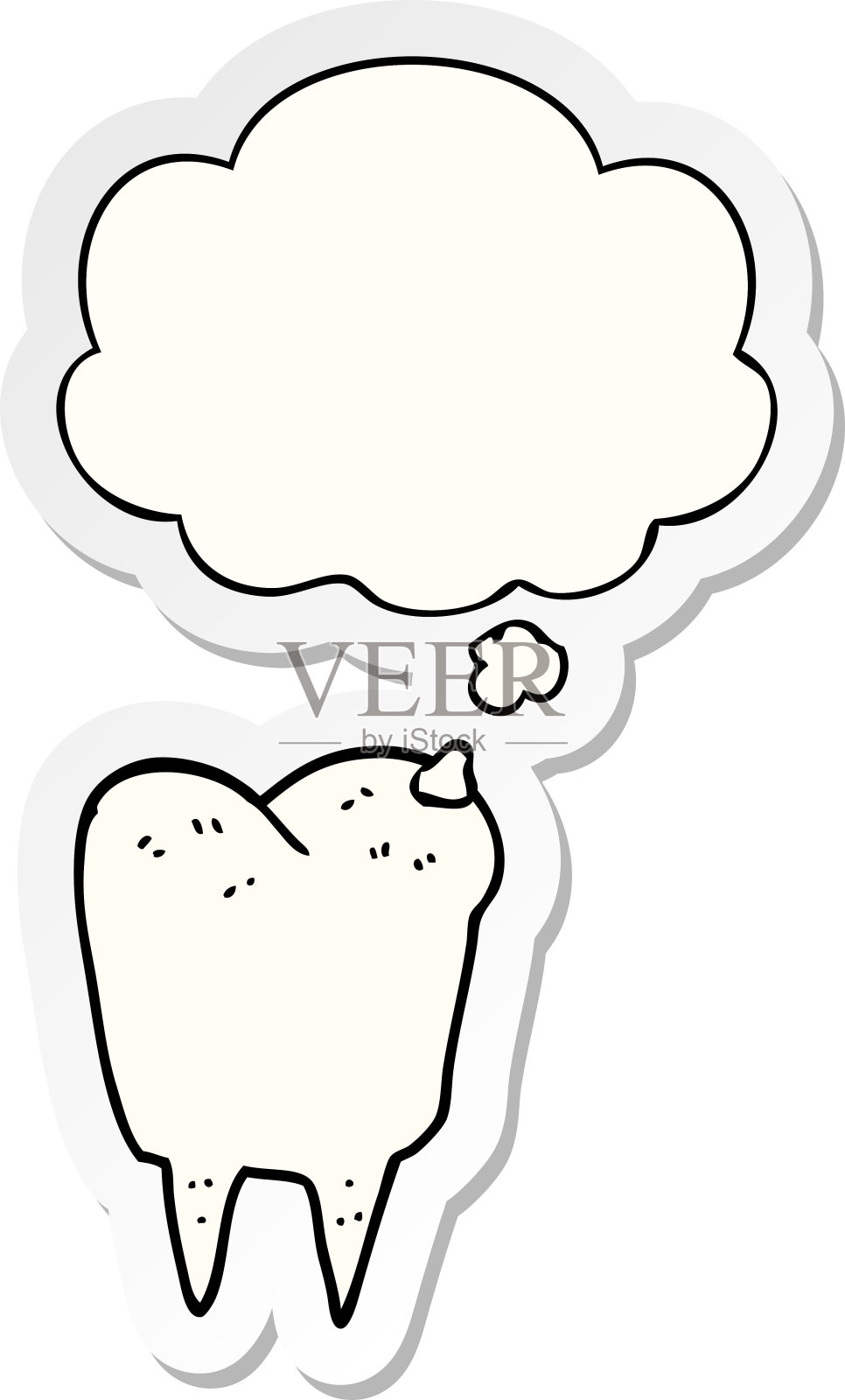 带有思想泡泡的卡通牙齿作为打印贴纸插画图片素材