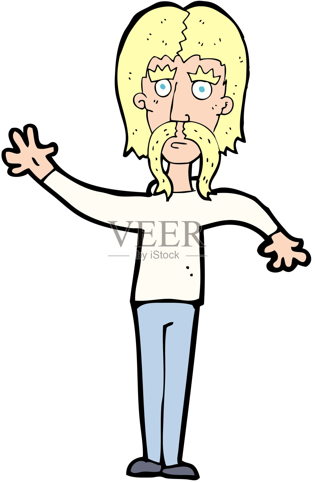 有胡子的卡通挥手男人插画图片素材