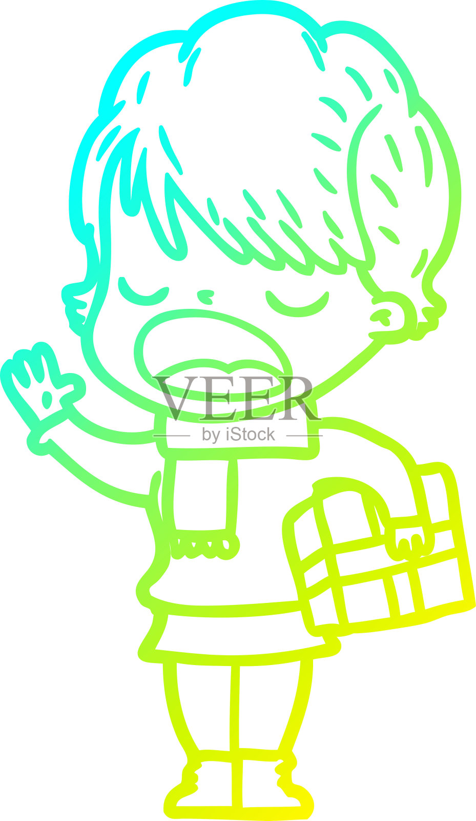 冷梯度线画一个卡通女人说话插画图片素材