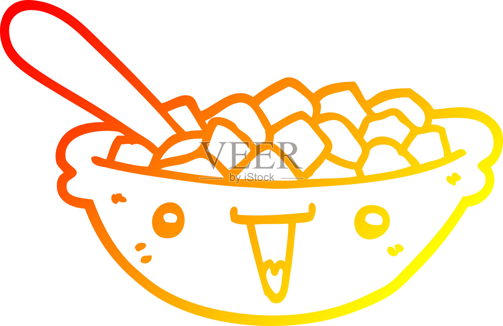 温暖的梯度线绘制一个可爱的卡通碗麦片设计元素图片