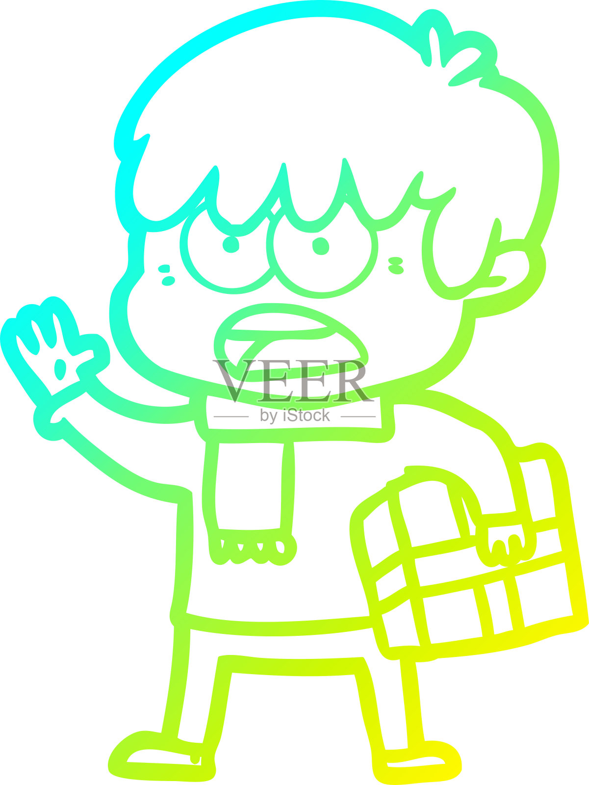 冷梯度线画一个担心卡通男孩插画图片素材