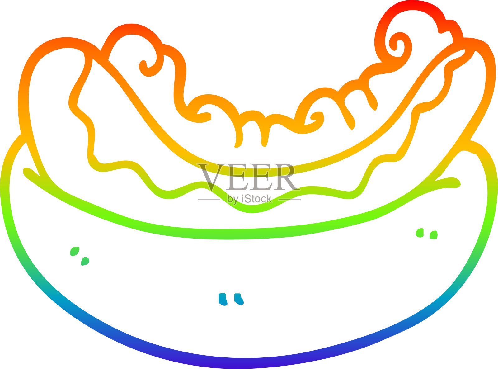 彩虹渐变线绘制的卡通热狗设计元素图片