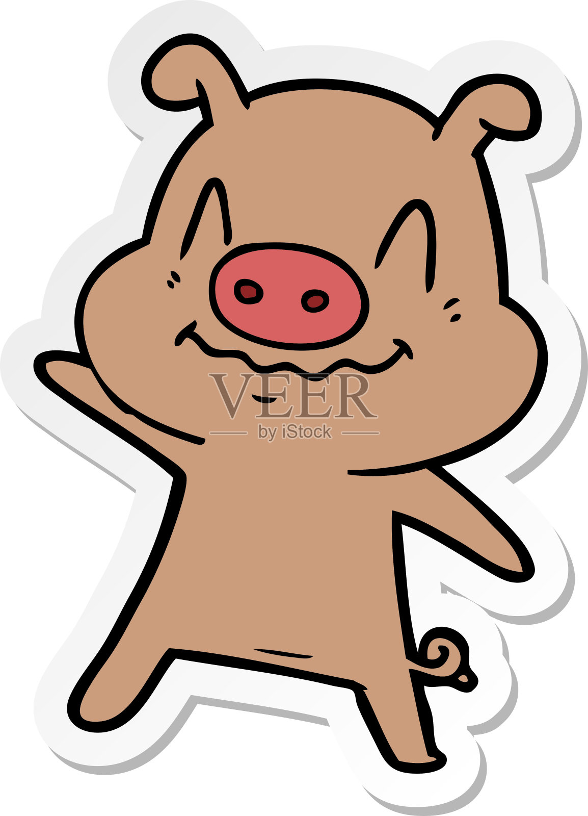 一张紧张的卡通猪贴纸设计元素图片