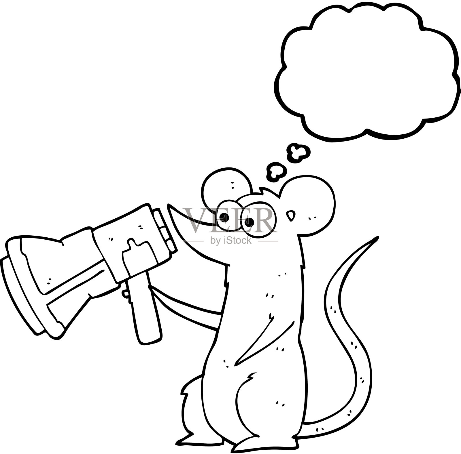 徒手画思想泡泡卡通老鼠与扩音器插画图片素材