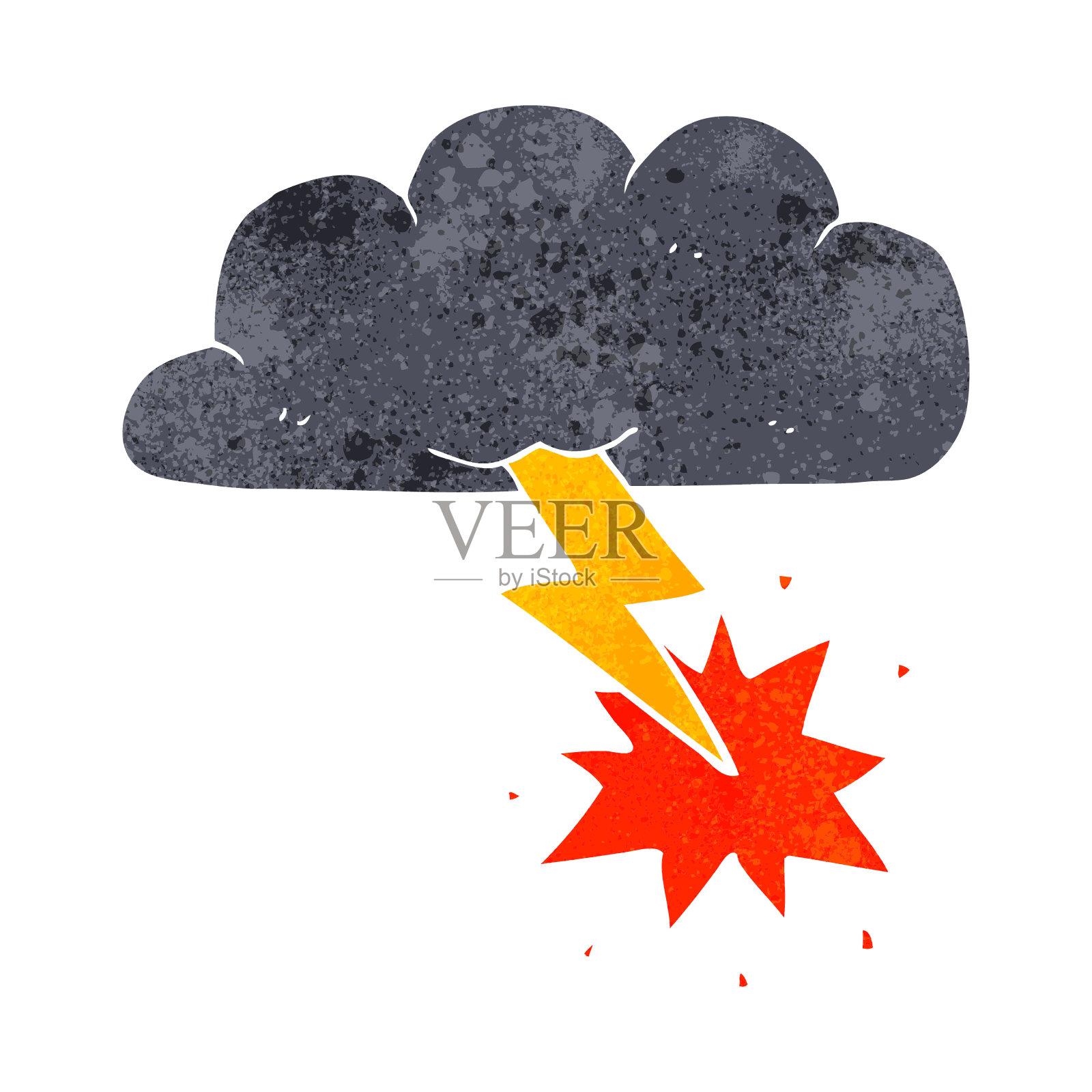 手绘复古卡通雷云插画图片素材