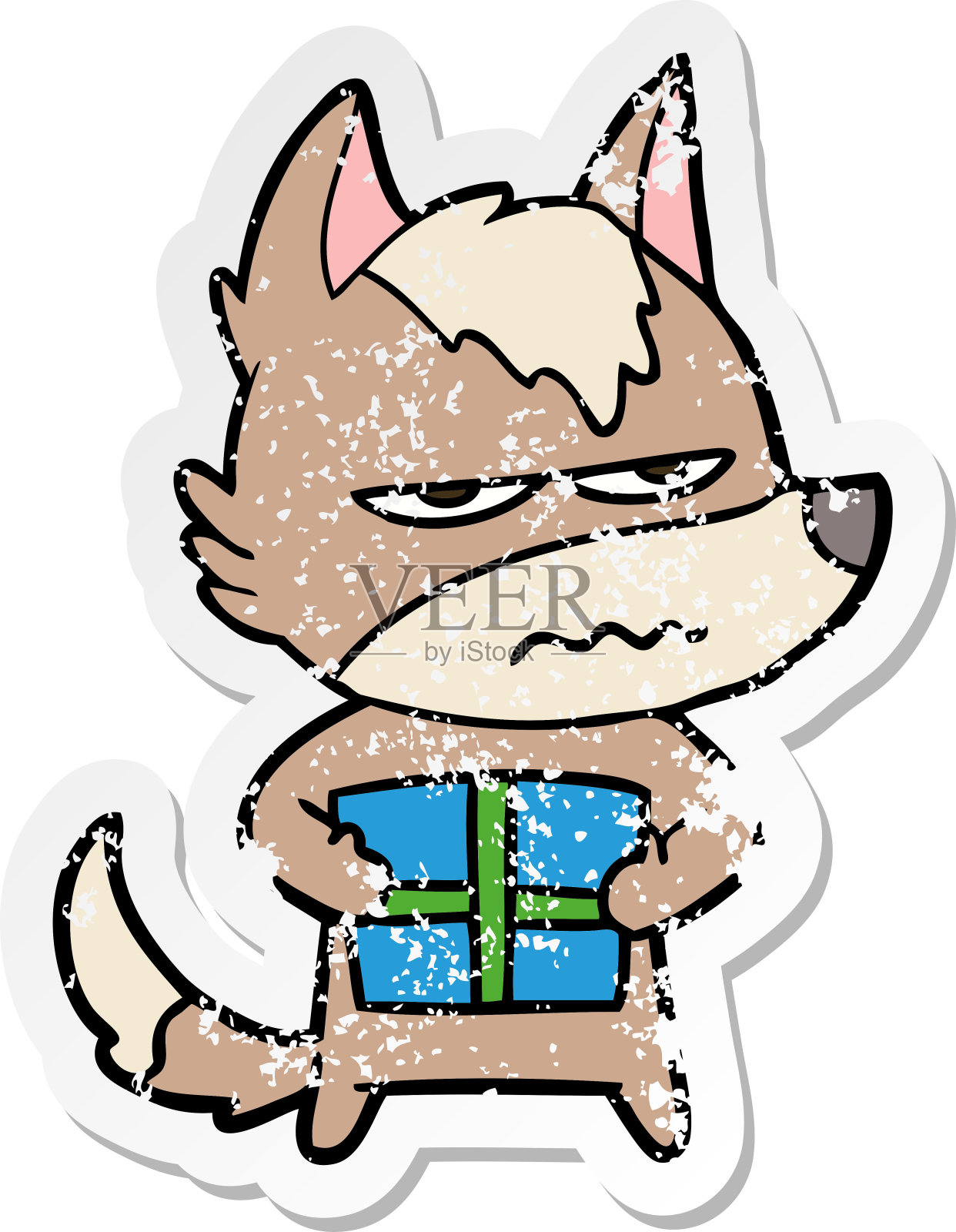 苦恼的卡通贴纸惹恼了狼插画图片素材