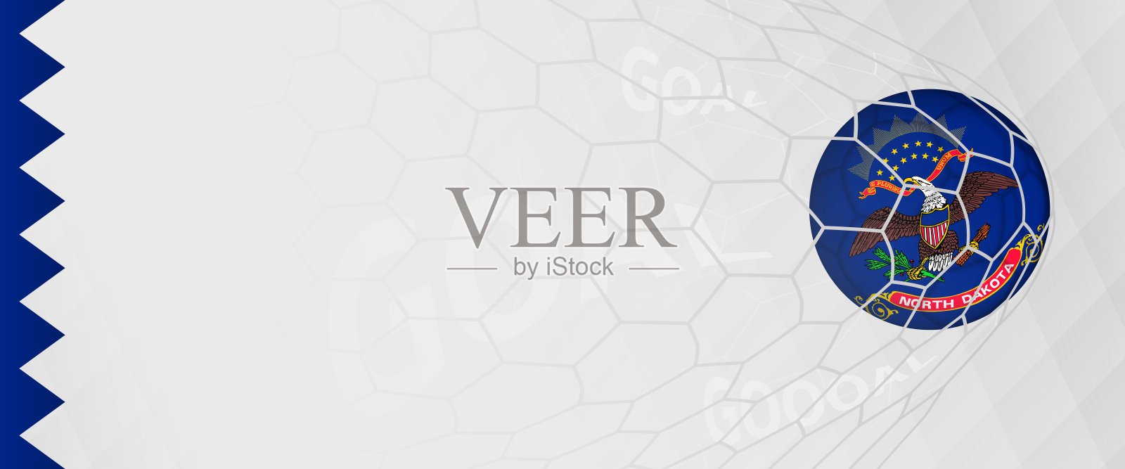 足球的旗帜设计，足球网中有北达科他州的国旗，北达科他州国家足球队的球门。插画图片素材