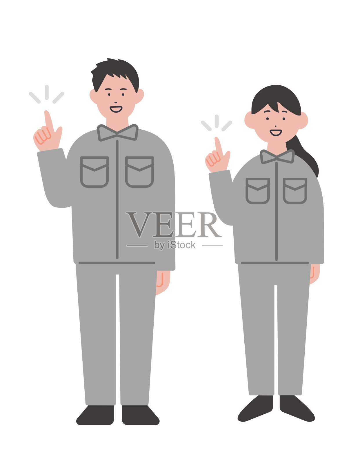 穿着工作服的男人和女人指着的插图插画图片素材