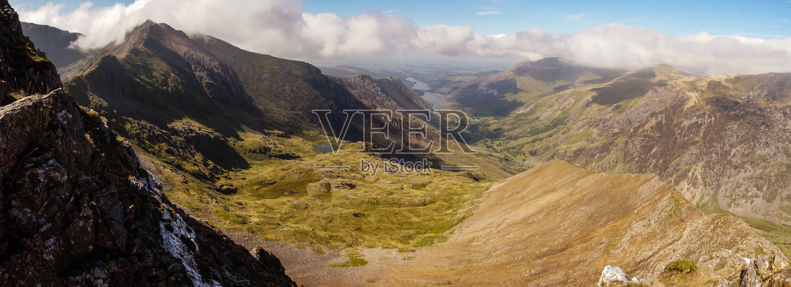 英国威尔士斯诺登尼亚国家公园的斯诺登山景观。照片摄影图片