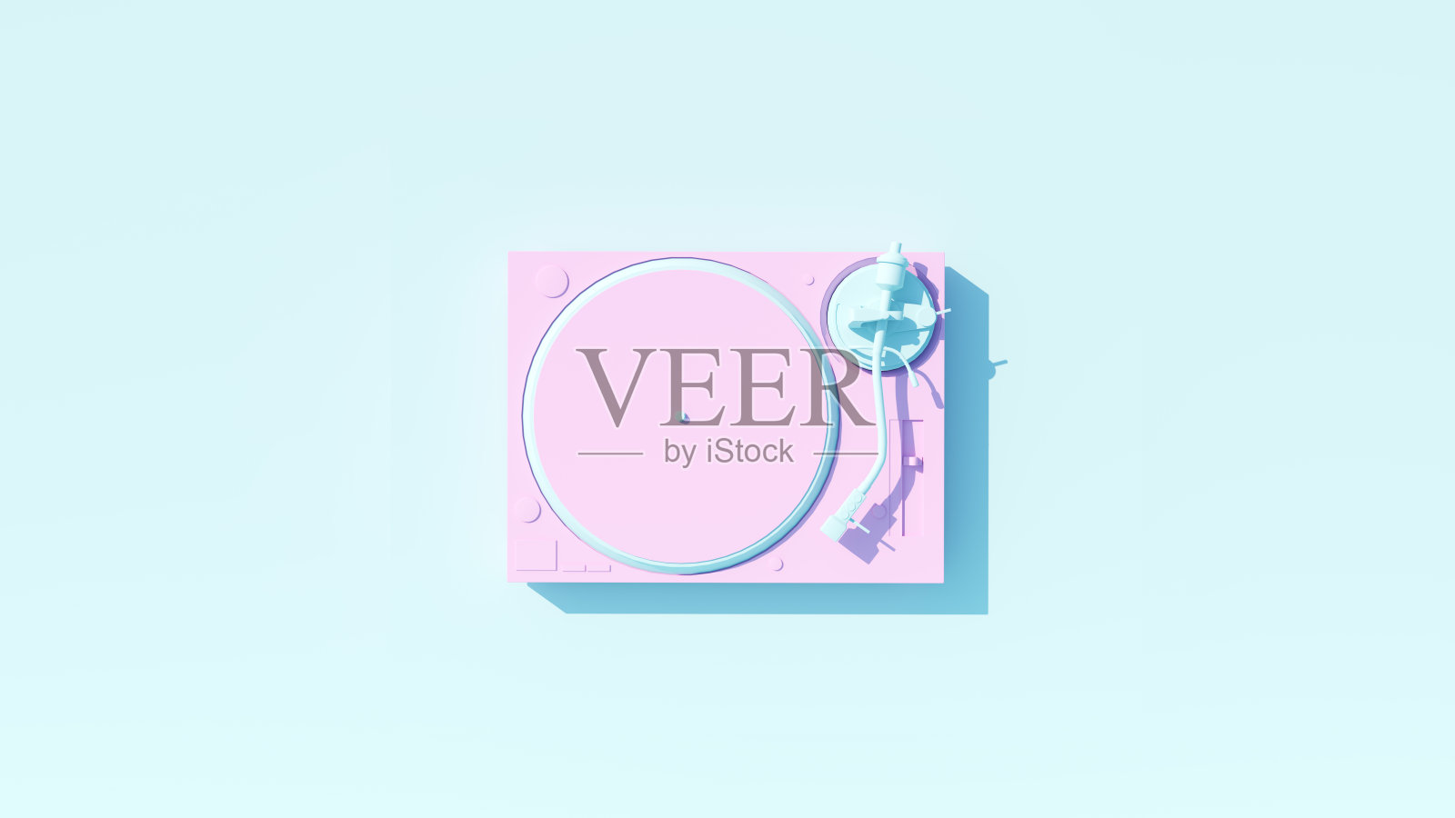 淡蓝色粉色转盘唱机80年代风格复古黑胶Z世代DJ蓝色背景照片摄影图片