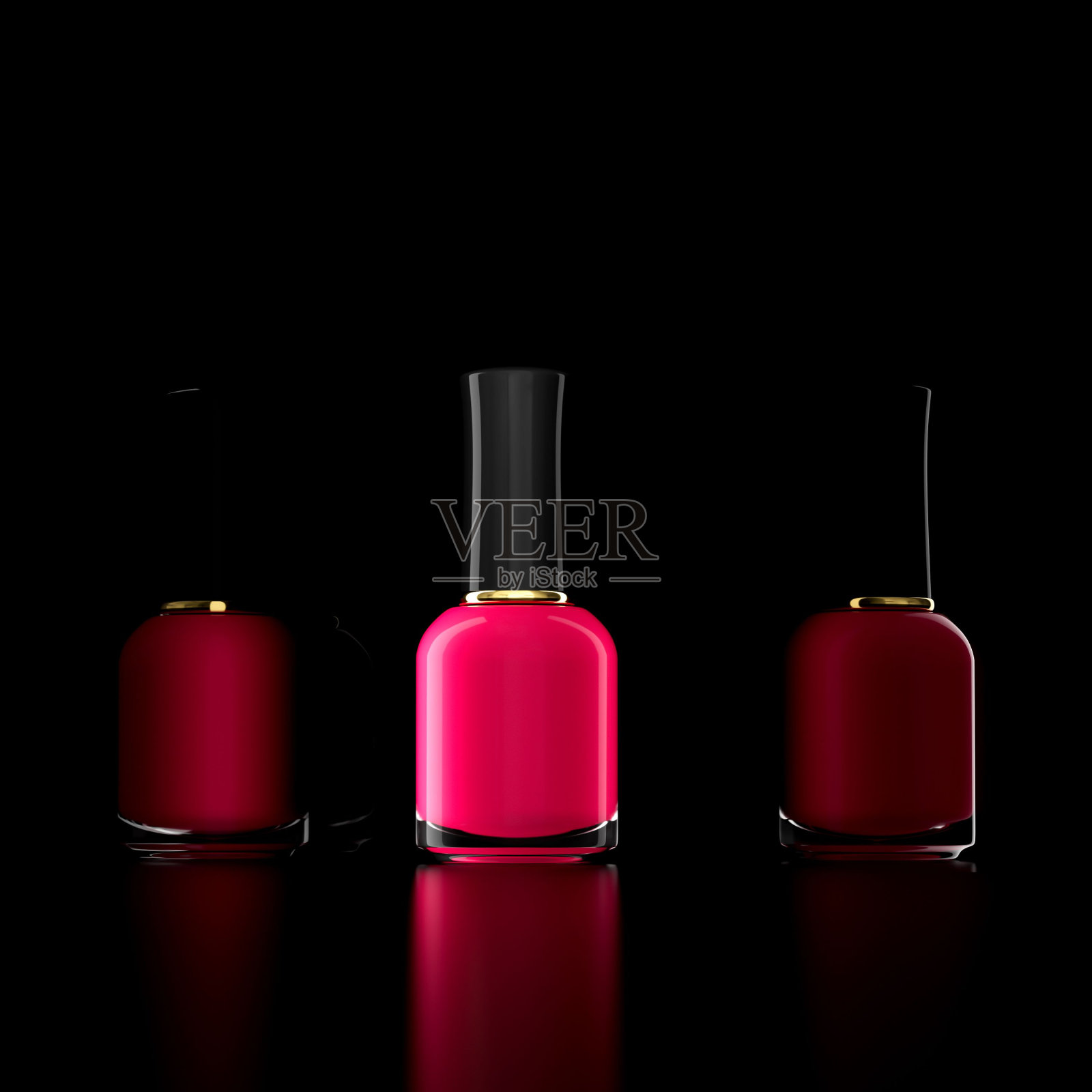 一个粉红色的指甲油孤立在黑色背景的3D插图照片摄影图片