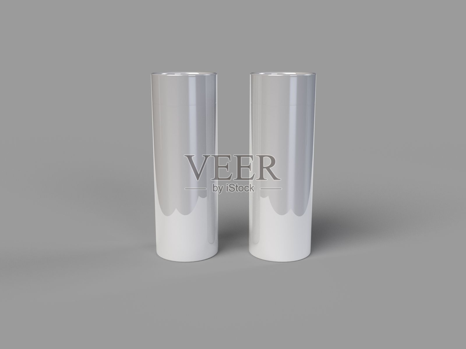 灰色背景上一个白色玻璃杯的3D渲染照片摄影图片