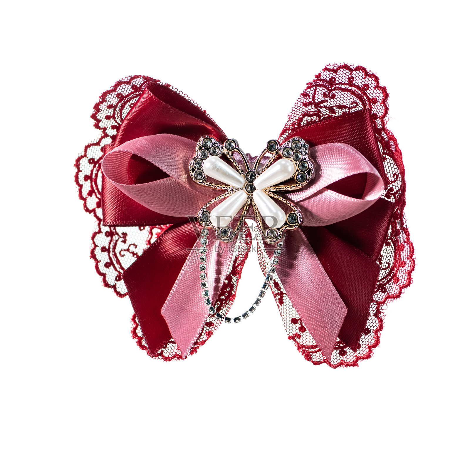 红色装饰缎带孤立在白色背景上照片摄影图片