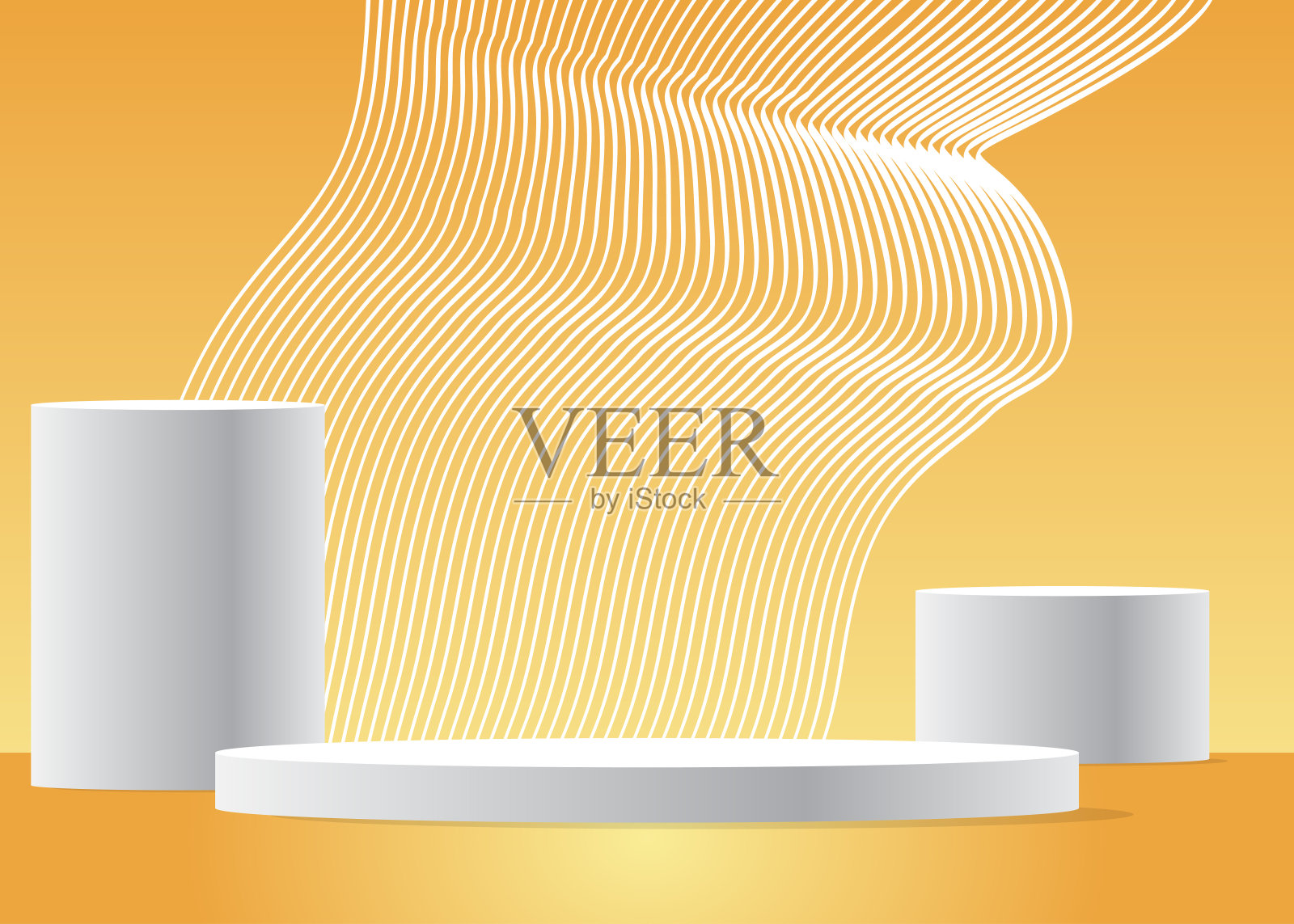 汽缸底座与金裙台。模型产品展示。逼真的矢量3D房间。产品展示展示的舞台展柜。未来科幻最小几何形式，空场景。插画图片素材