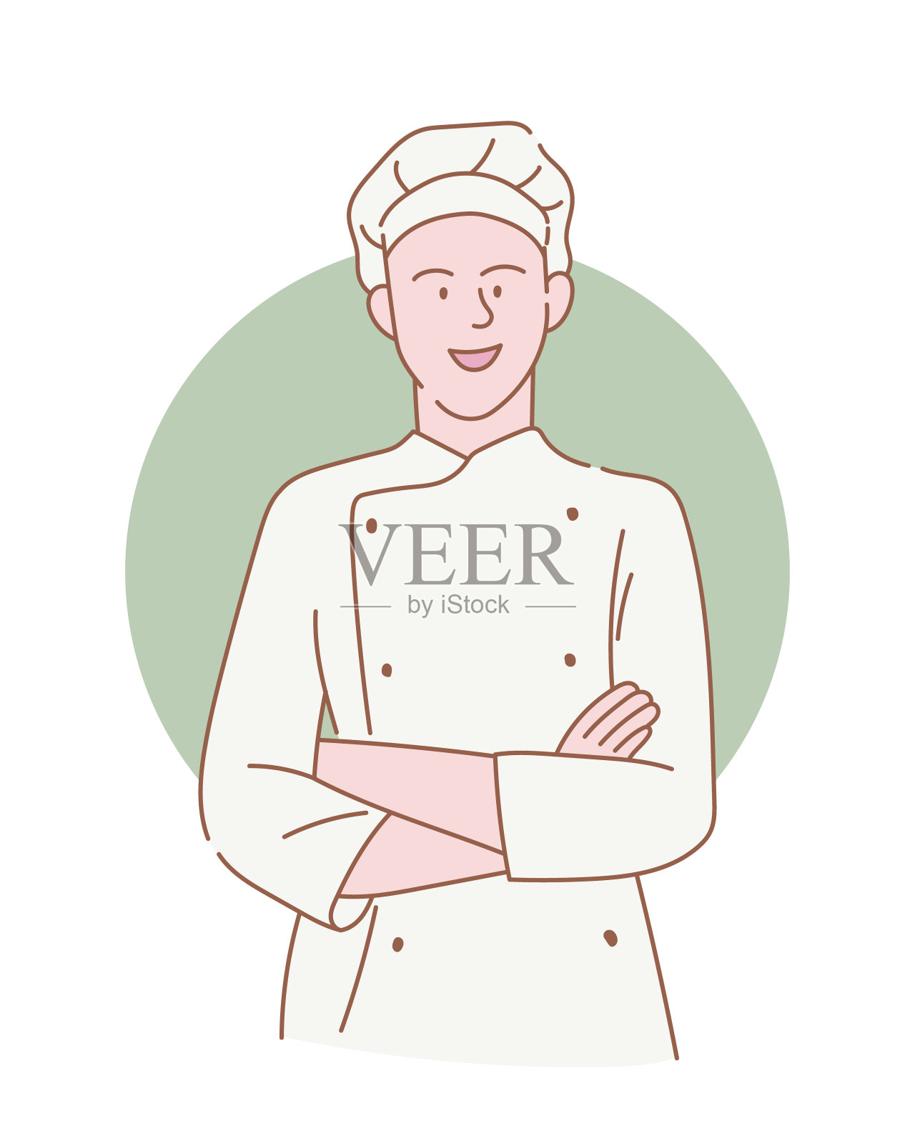 专业厨师，微笑，双臂交叉，轮廓或线条，干净简单的风格插画图片素材