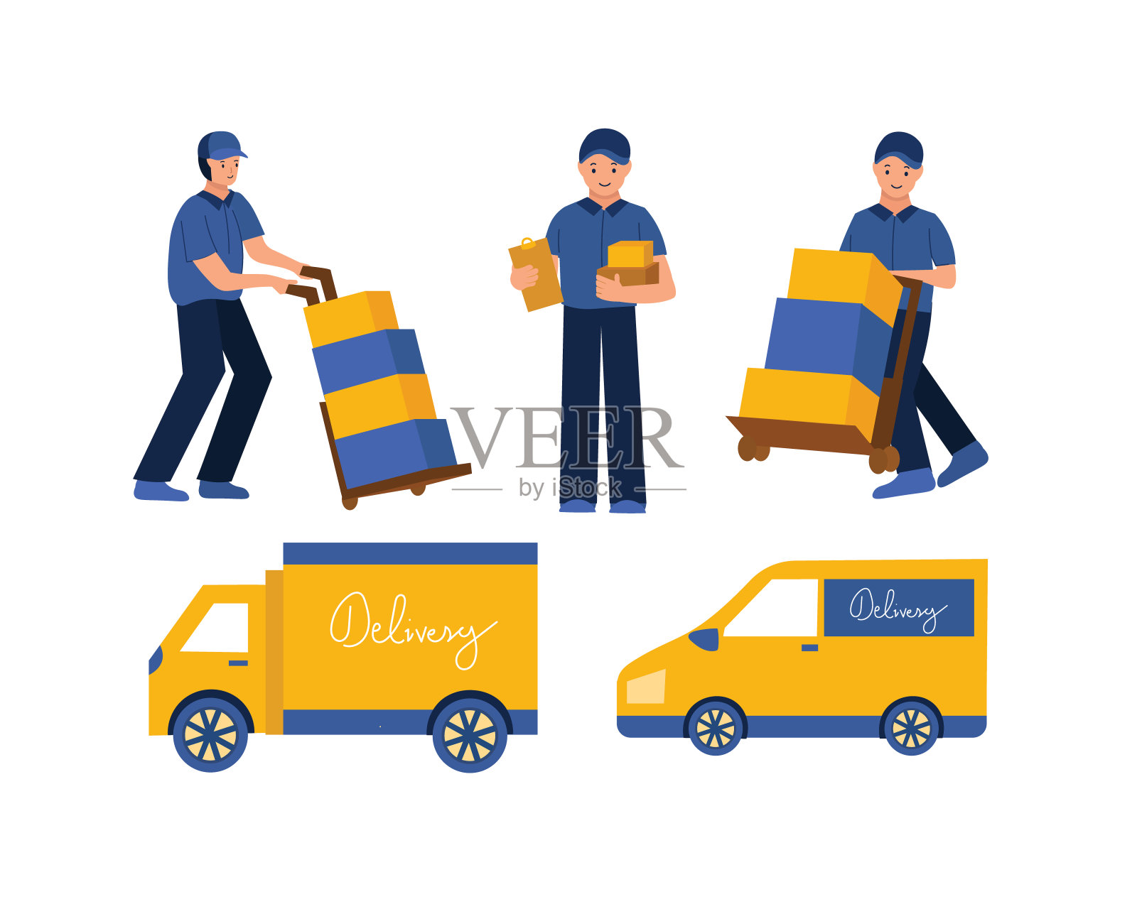 一套快递员卡通矢量插画图片素材
