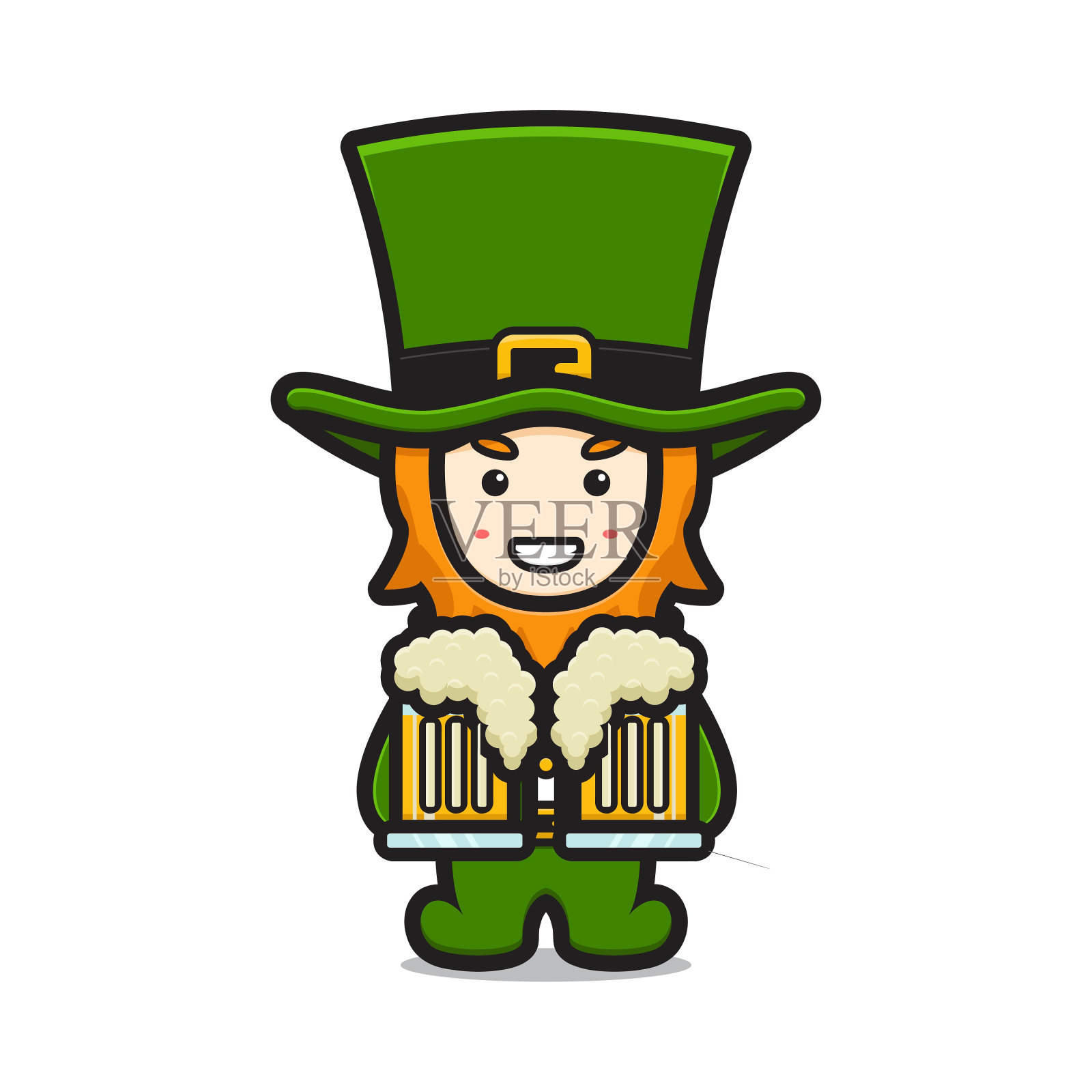 可爱的小精灵圣帕特里克节人物抱着啤酒卡通矢量图标插图插画图片素材